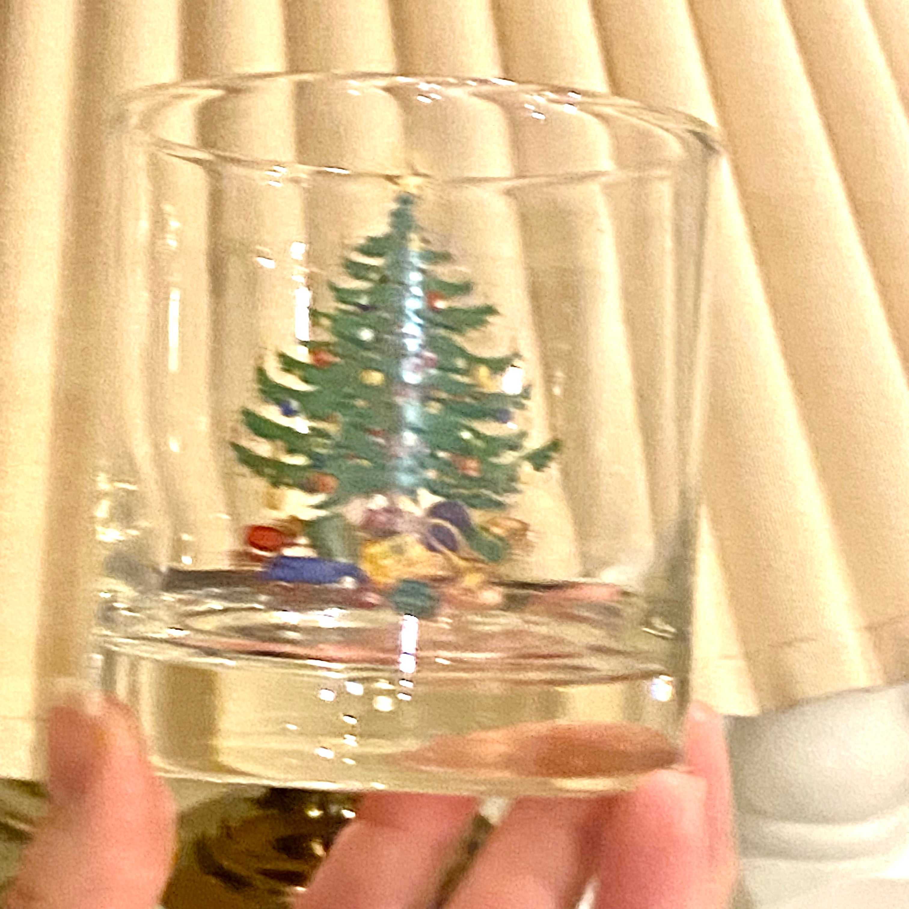 NIKKO CHRISTMAS HAPPY HOLIDAYS GLASSWARE 4 -14 OZ DOUBLE OLD FASHION  GLASSES