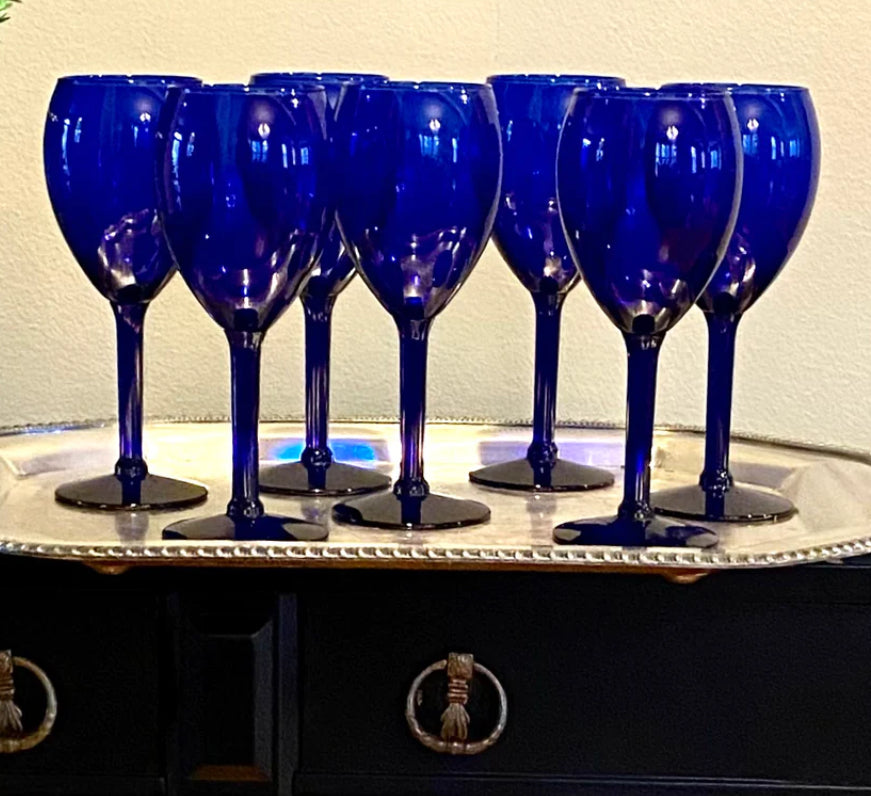 Libbey Cobalt Blue Champagne Flutes, a Set of 6