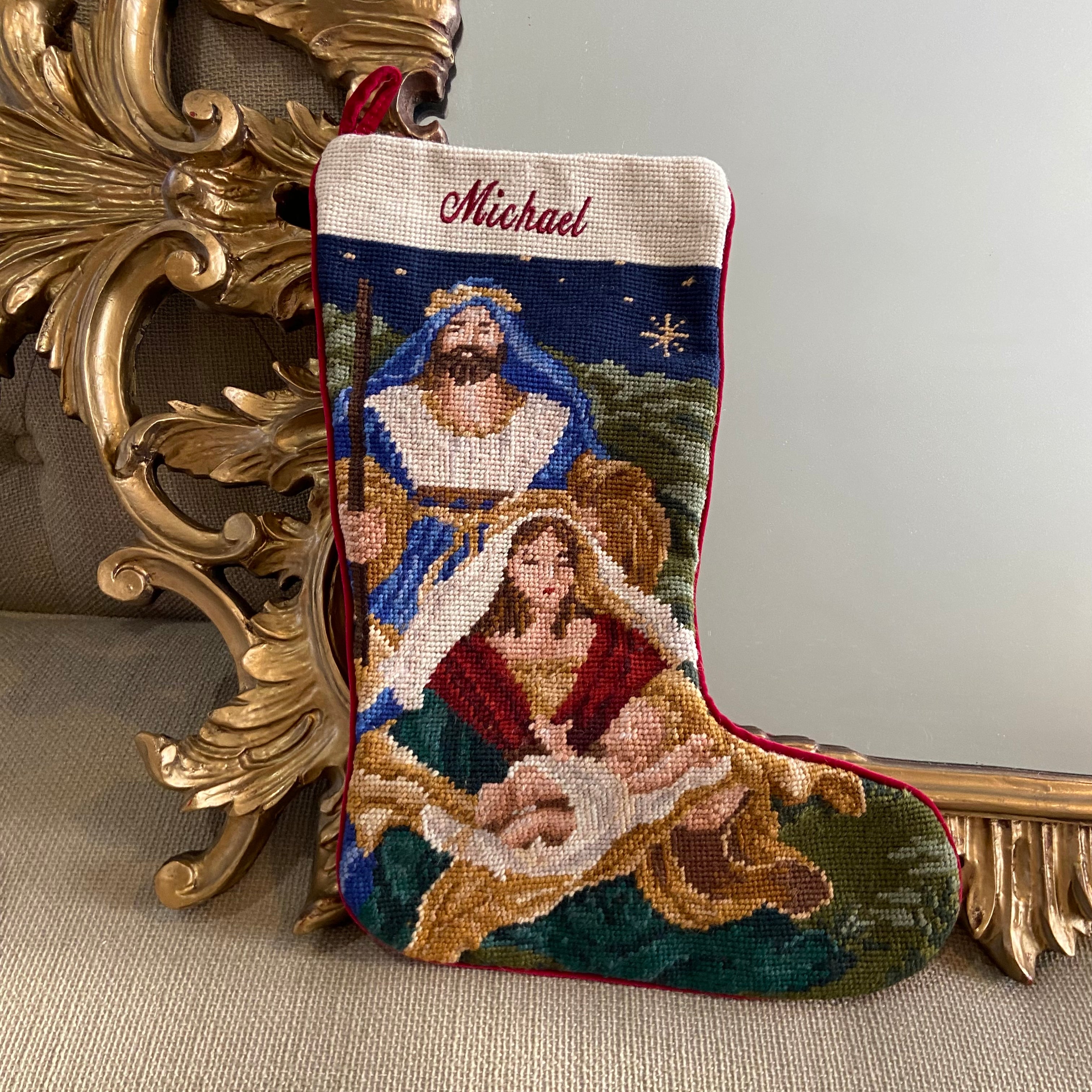 custom vintage needlepoint Christmas holiday stocking monogrammed for –  Lillian Grey