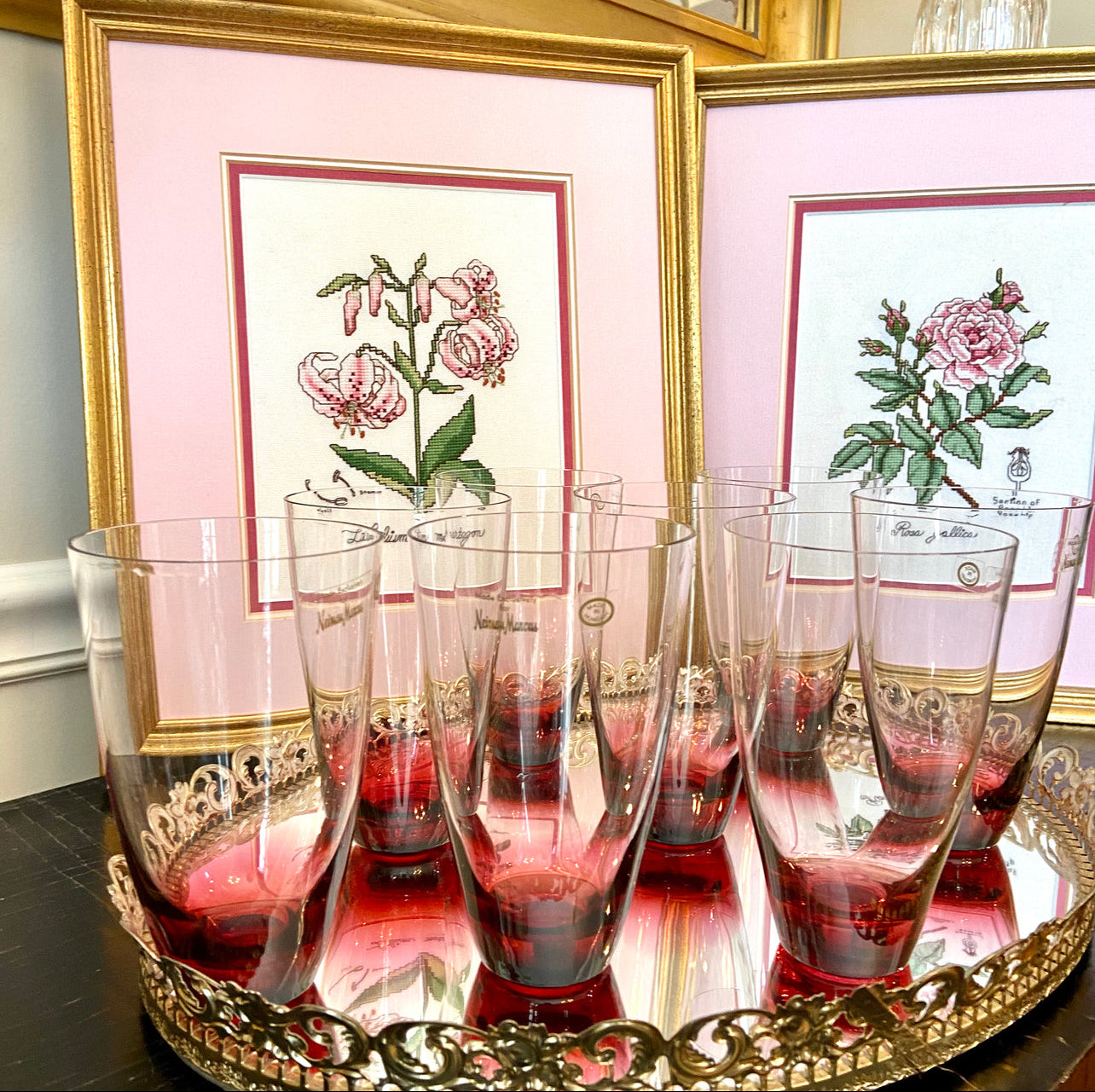 Neiman Marcus Red Glass Goblets, Set of 4