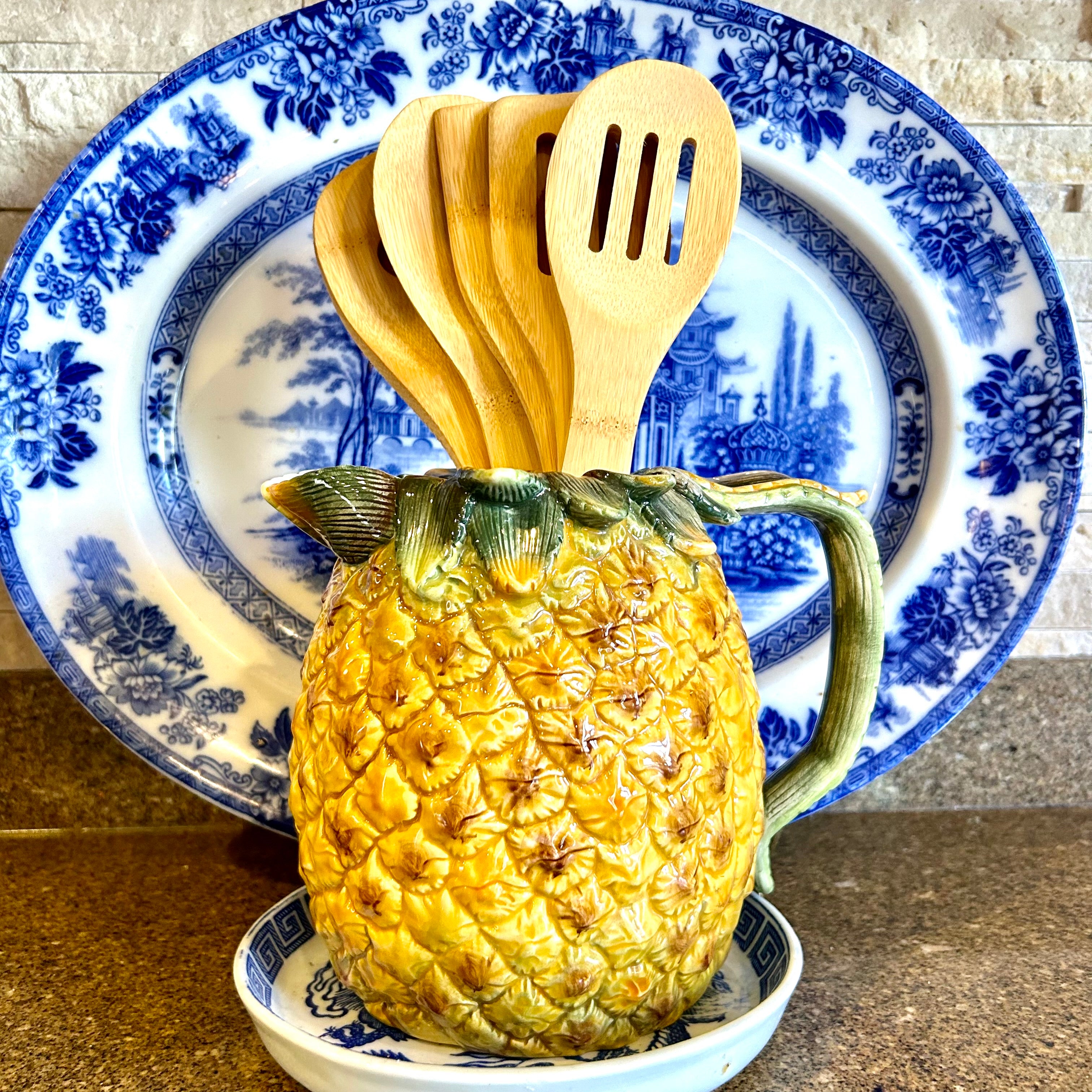 Vintage pineapple shape ceramic bowl yellow 2024 pudding baking molds sculptural vintage majolica stoneware handmade WGP Hollywood Regency Boho