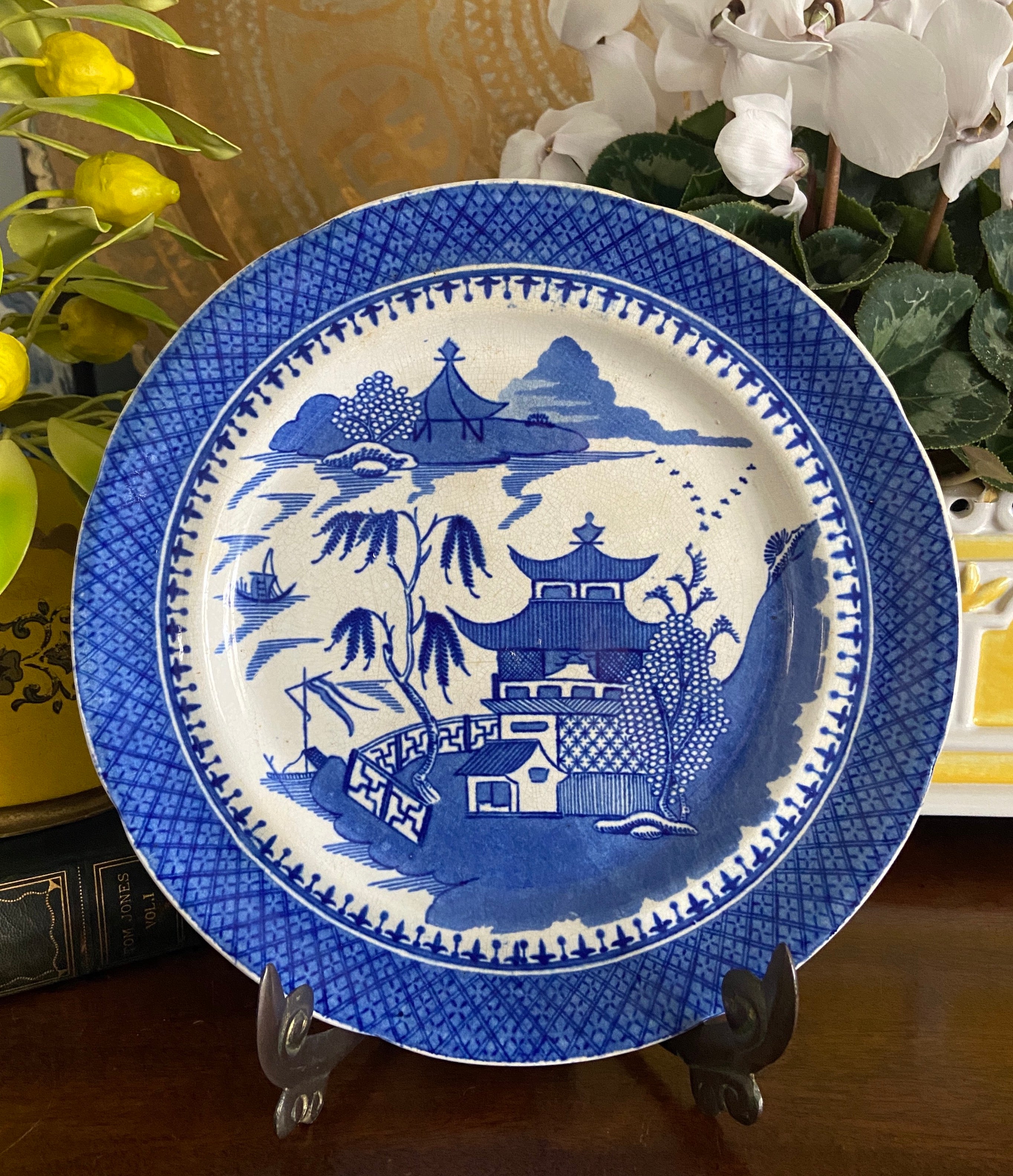 Beautiful Single 19thc Antique Staffordshire Blue Willow Plate