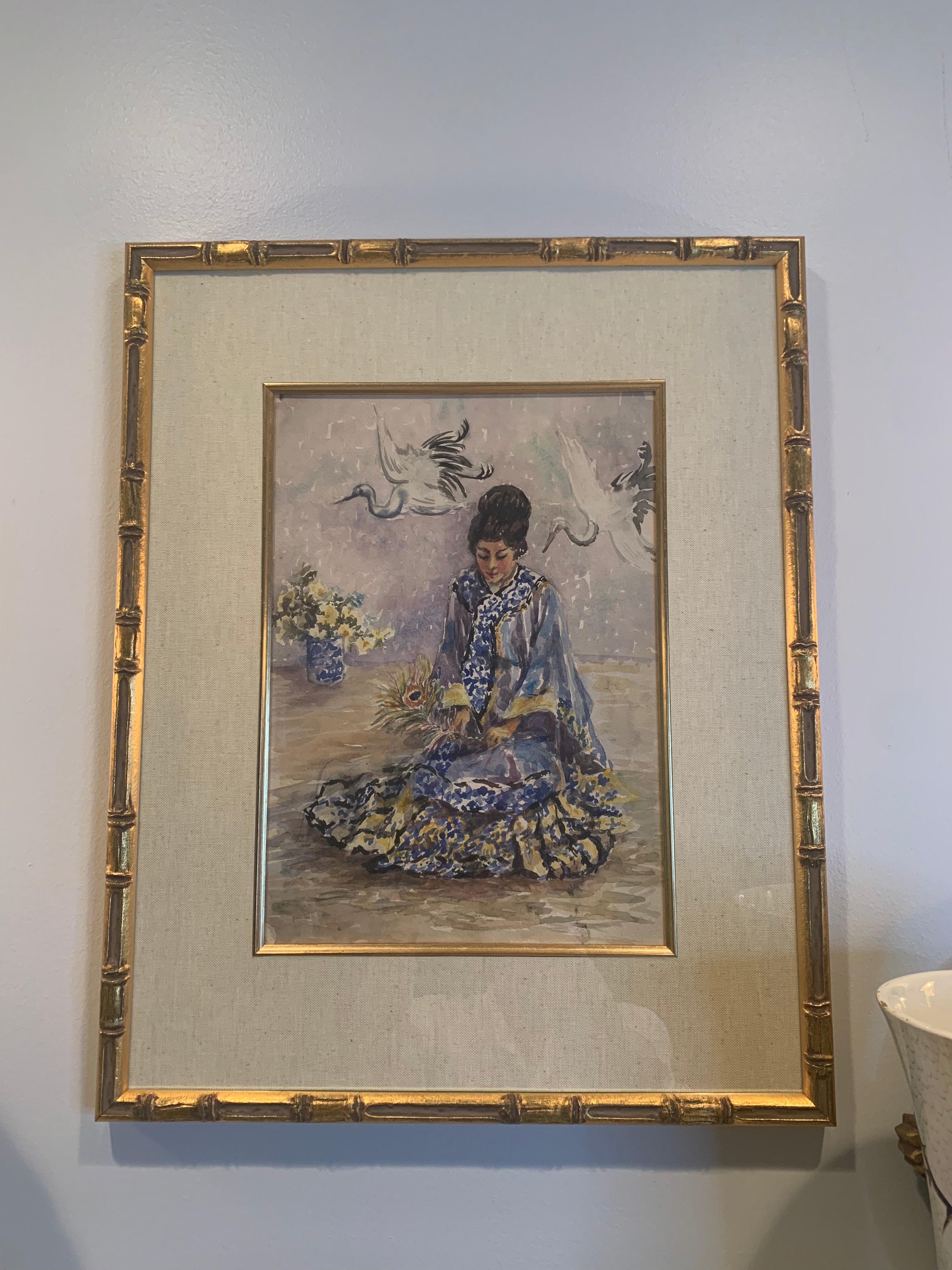 Vintage 3-Ada Peacock paintings in bamboo frames - antiques - by owner -  collectibles sale - craigslist