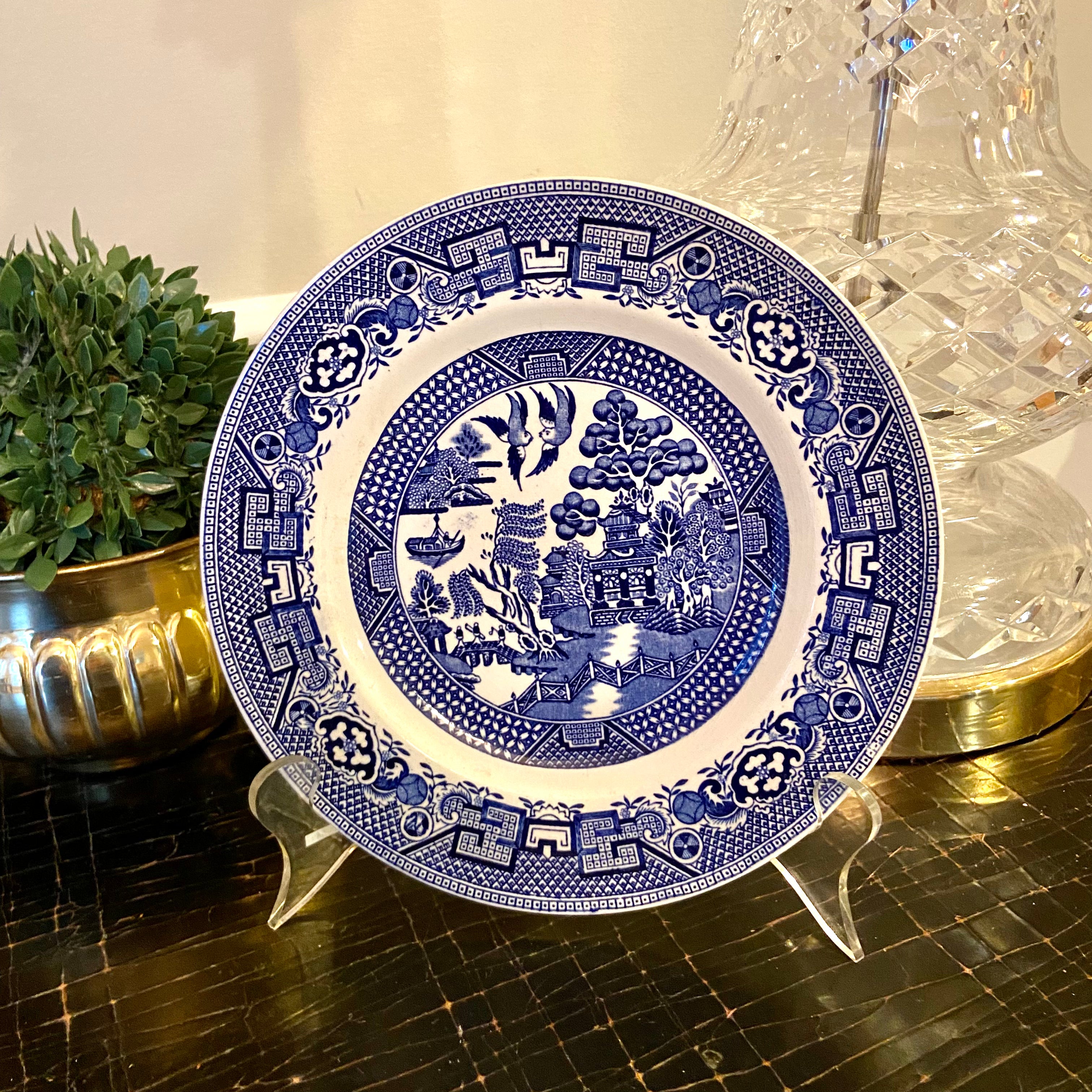 Beautiful Single 19thc Antique Staffordshire Blue Willow Plate