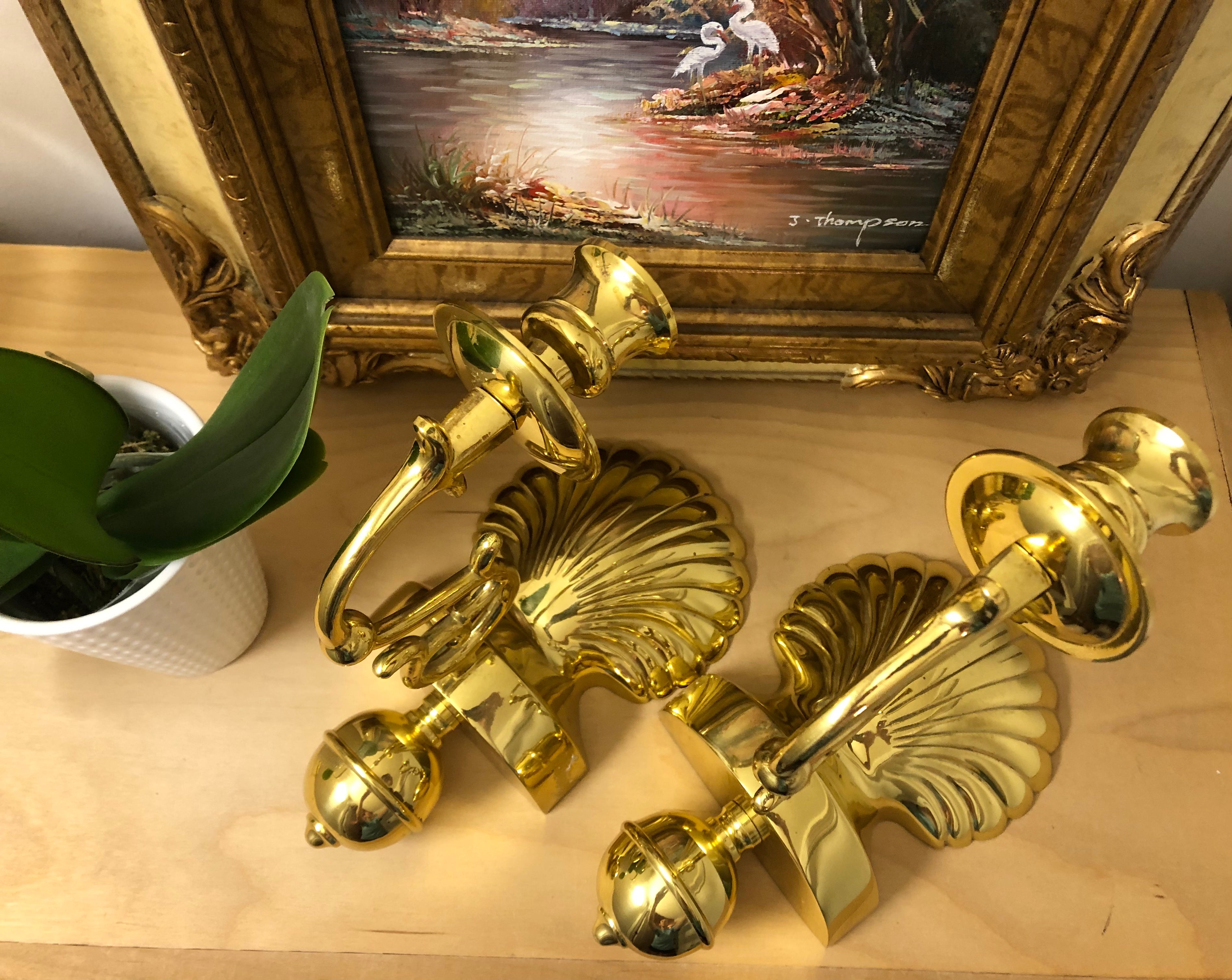 Pair of Fabulous Brass Shell Candle Wall Sconce Holders – Lillian Grey