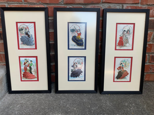 Vintage embroidered thread postcards from Spain professionally framed!