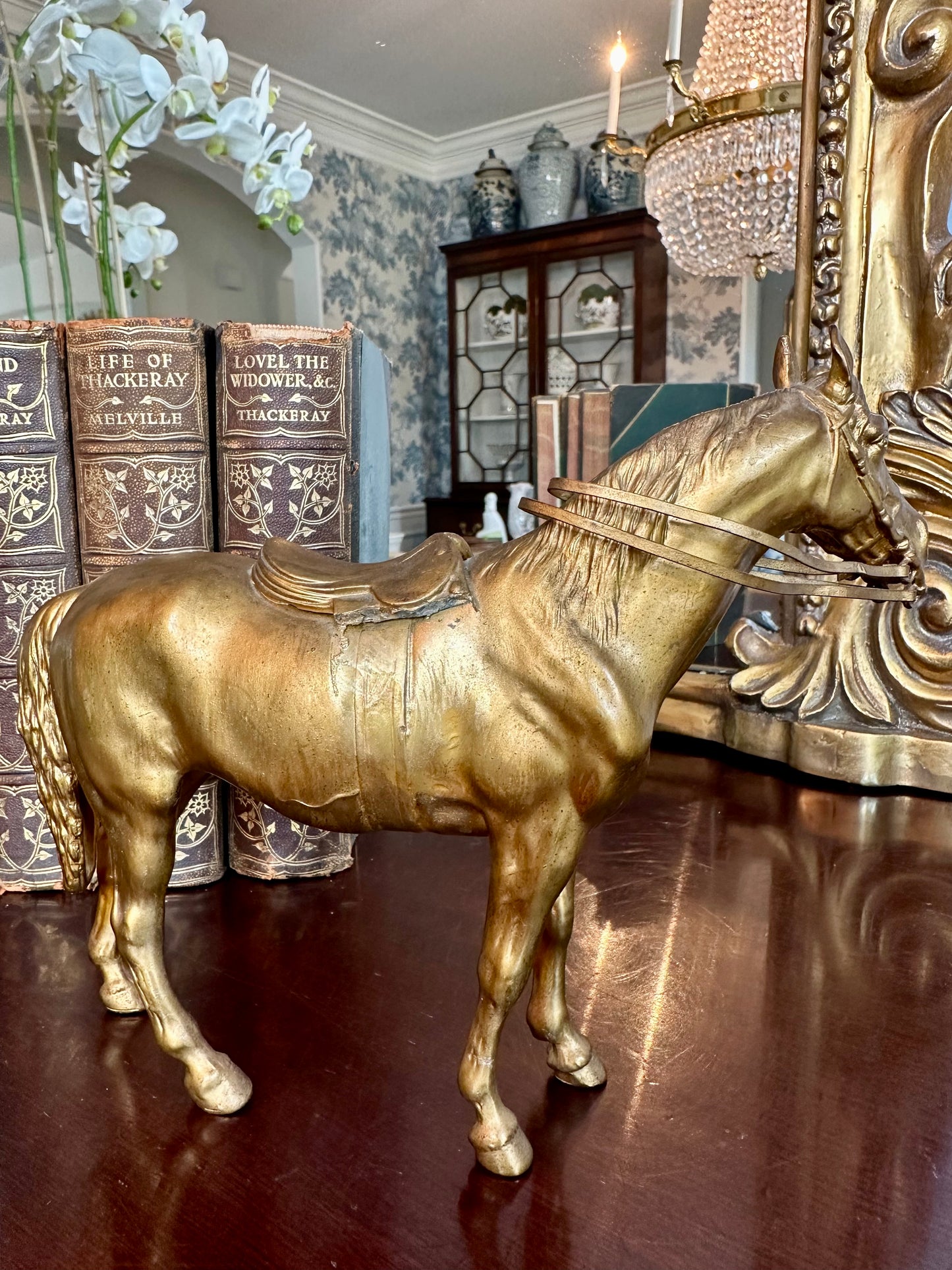 Fantastic Rare Antique Gold Spelter Horse Statue