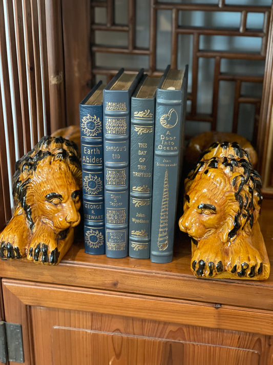 Pair of 13” Stately Ceramic Lion Bookends