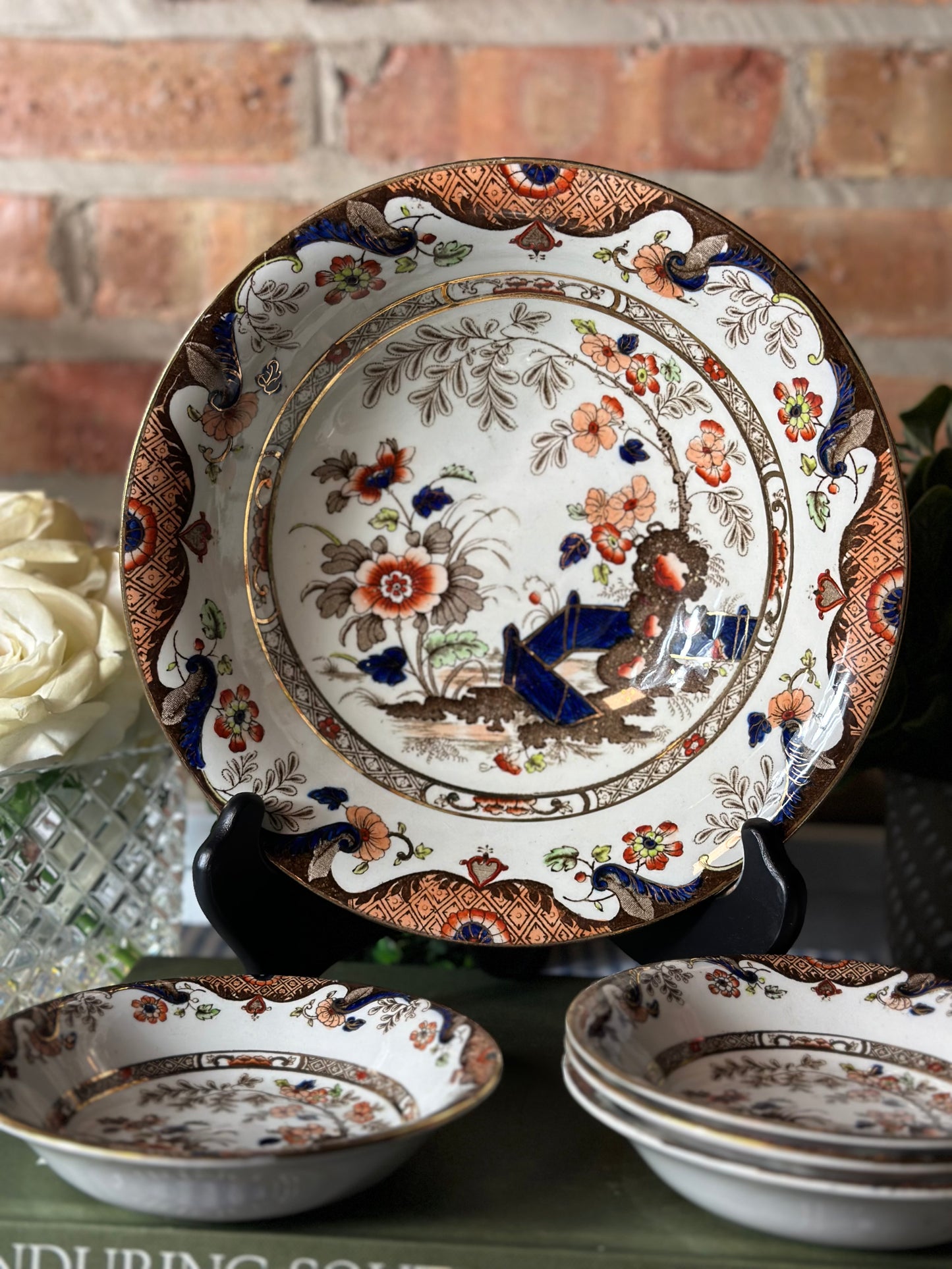 Antique "ANGLESEY" Serving Bowl + 4 Berry Bowls Set, Excellent Condition!