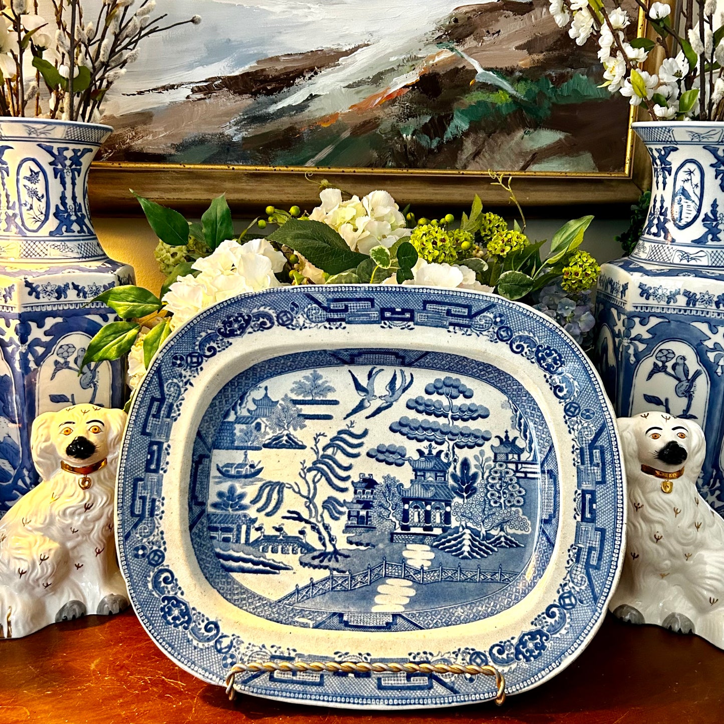 Classic Antique blue willow platter 16 x 13