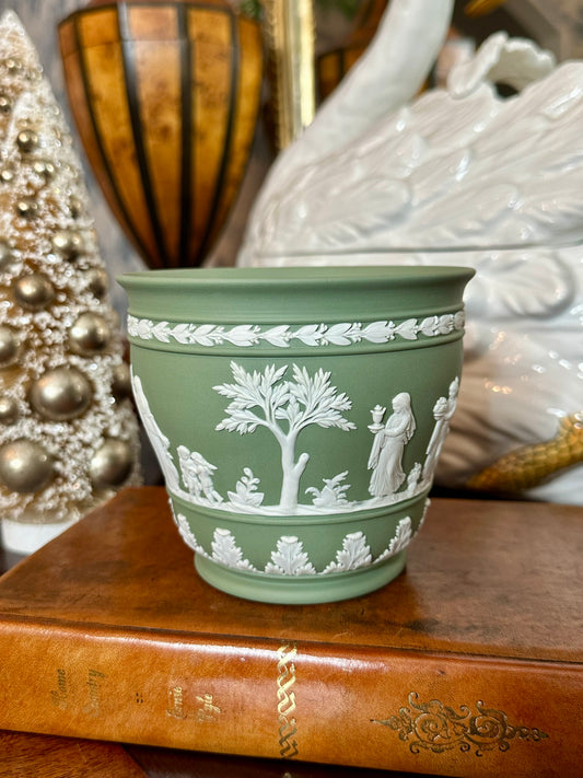 Prettiest Vintage Green Jasperware England Small Planter Vase