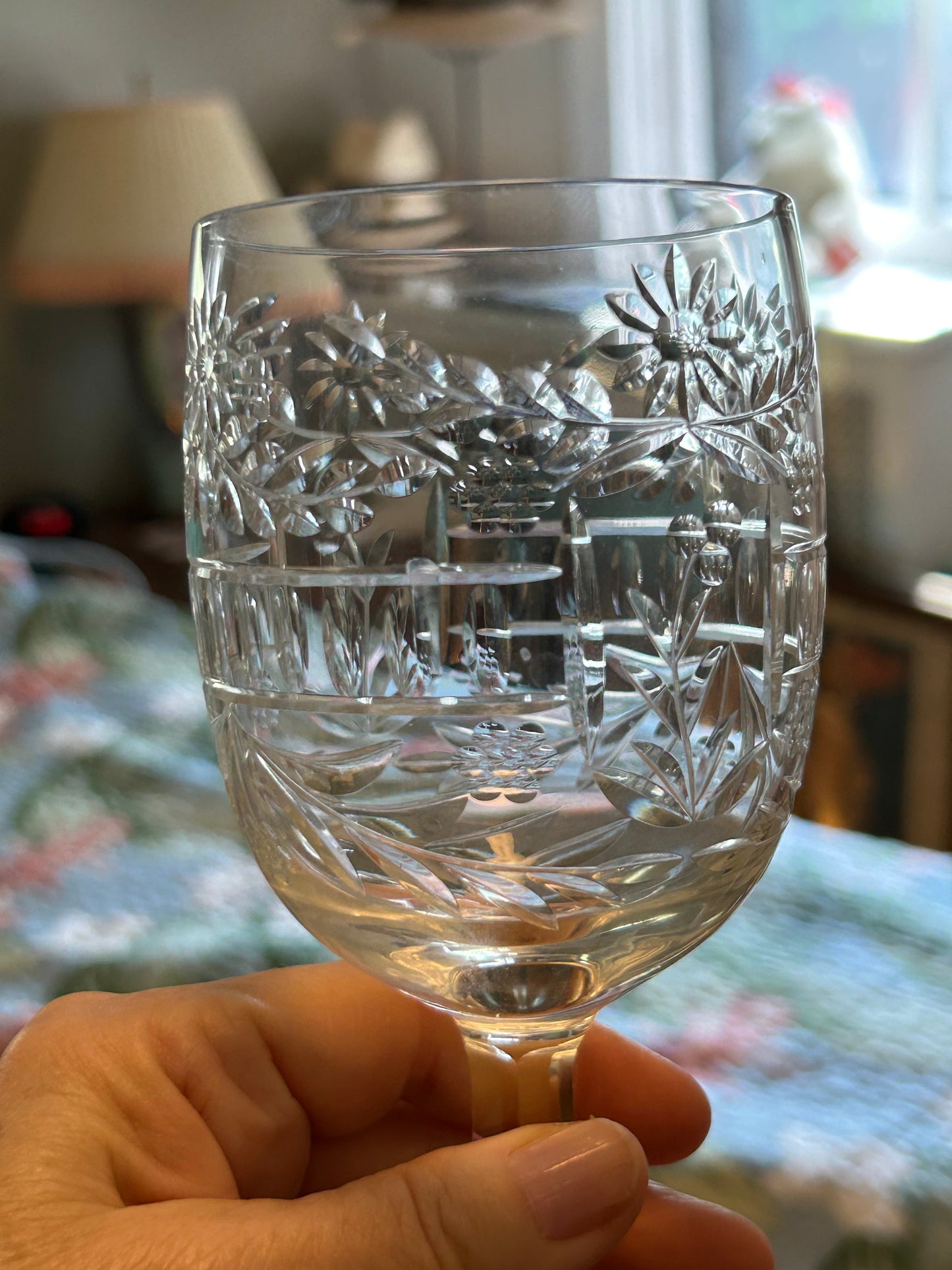 Gorgeous Set of 8 Hand Engraved Crystal Wine Glasses