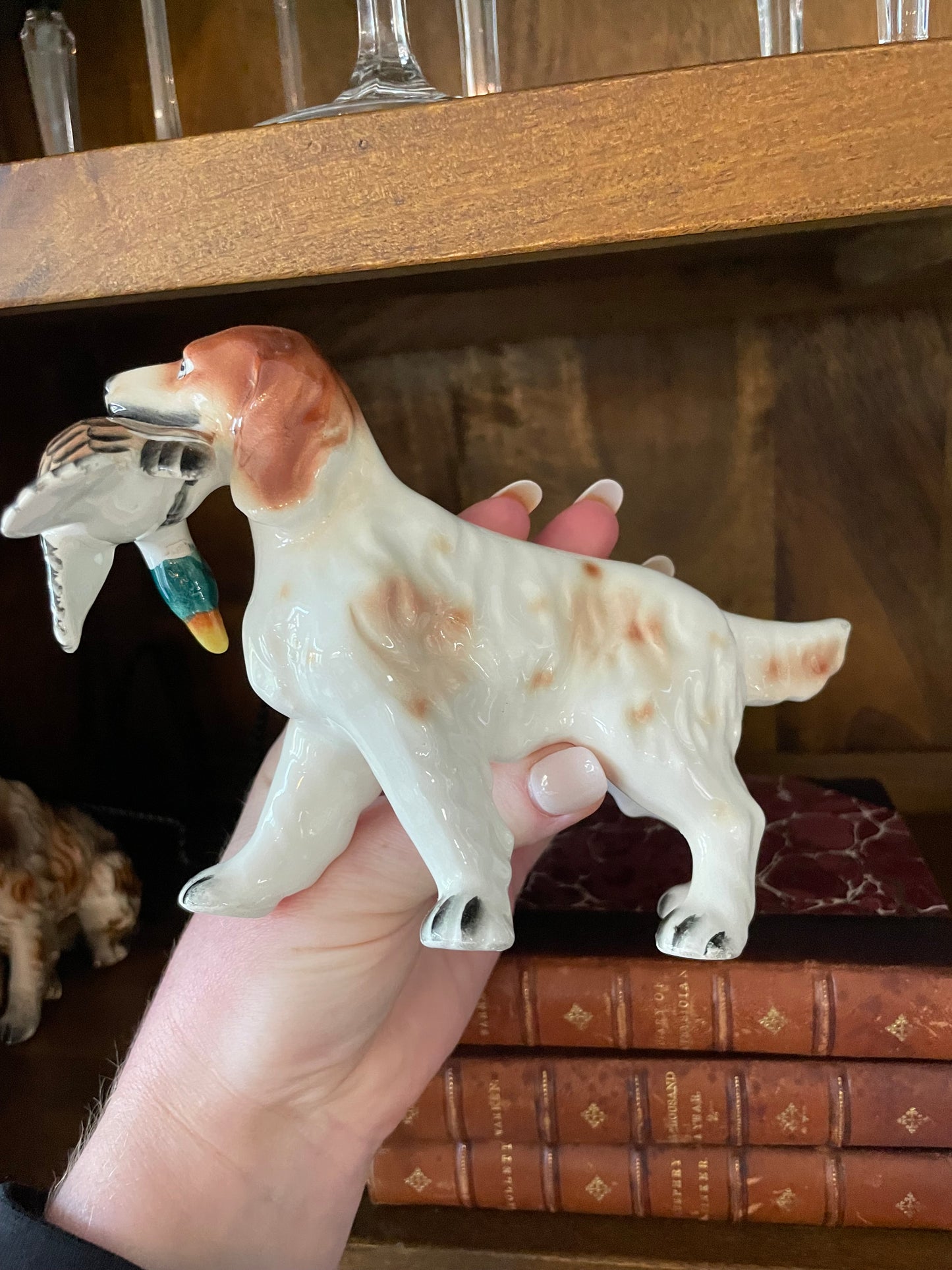 RL Live 9/15 for Wendy: Vintage Bone China 5” Hunting Dog with Duck in Mouth - Pristine!