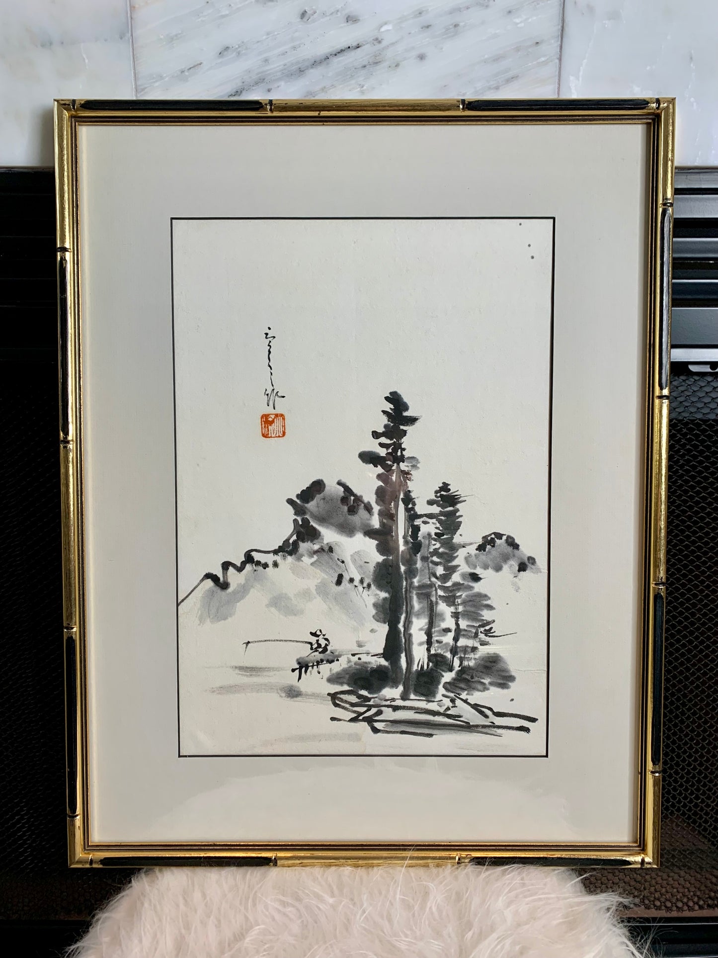 Matted and framed Japanese Ink Painting