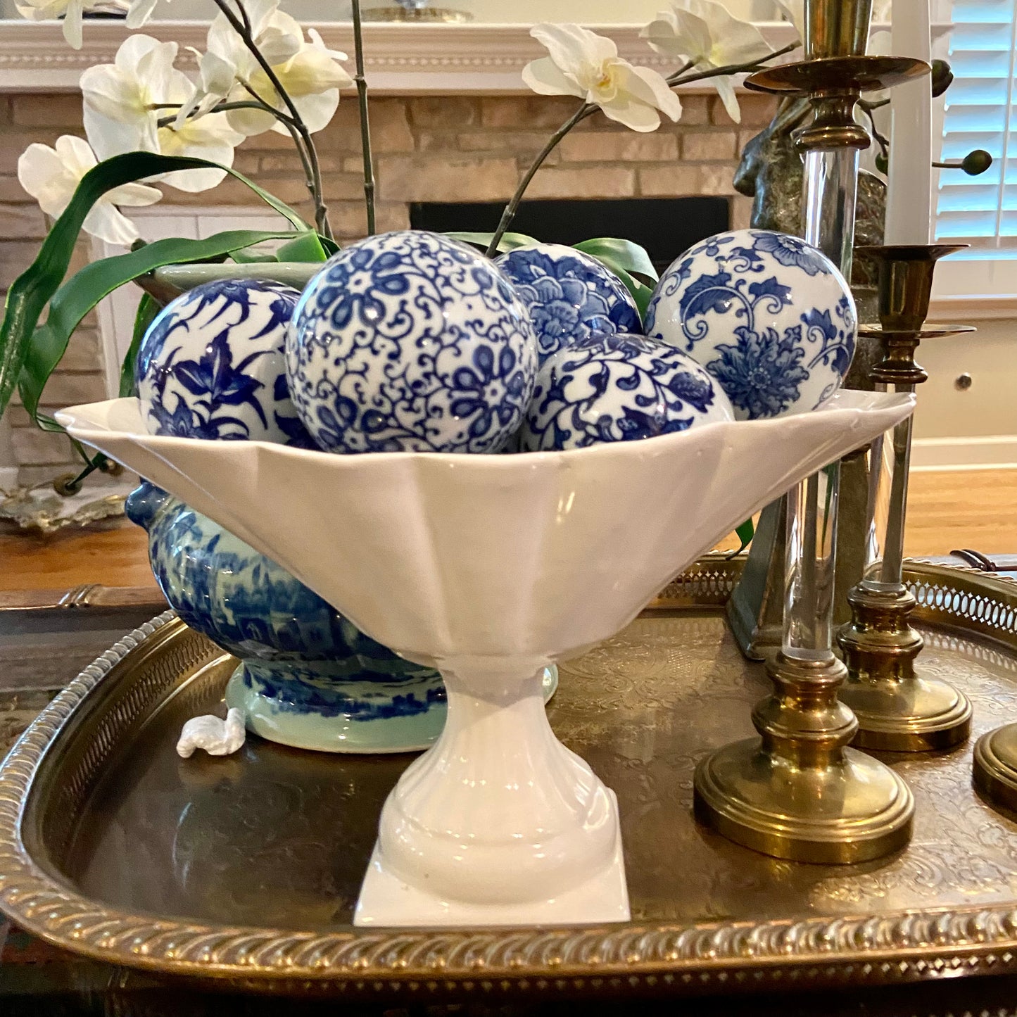 Wonderful white large vintage vase footed bowl Centerpiece