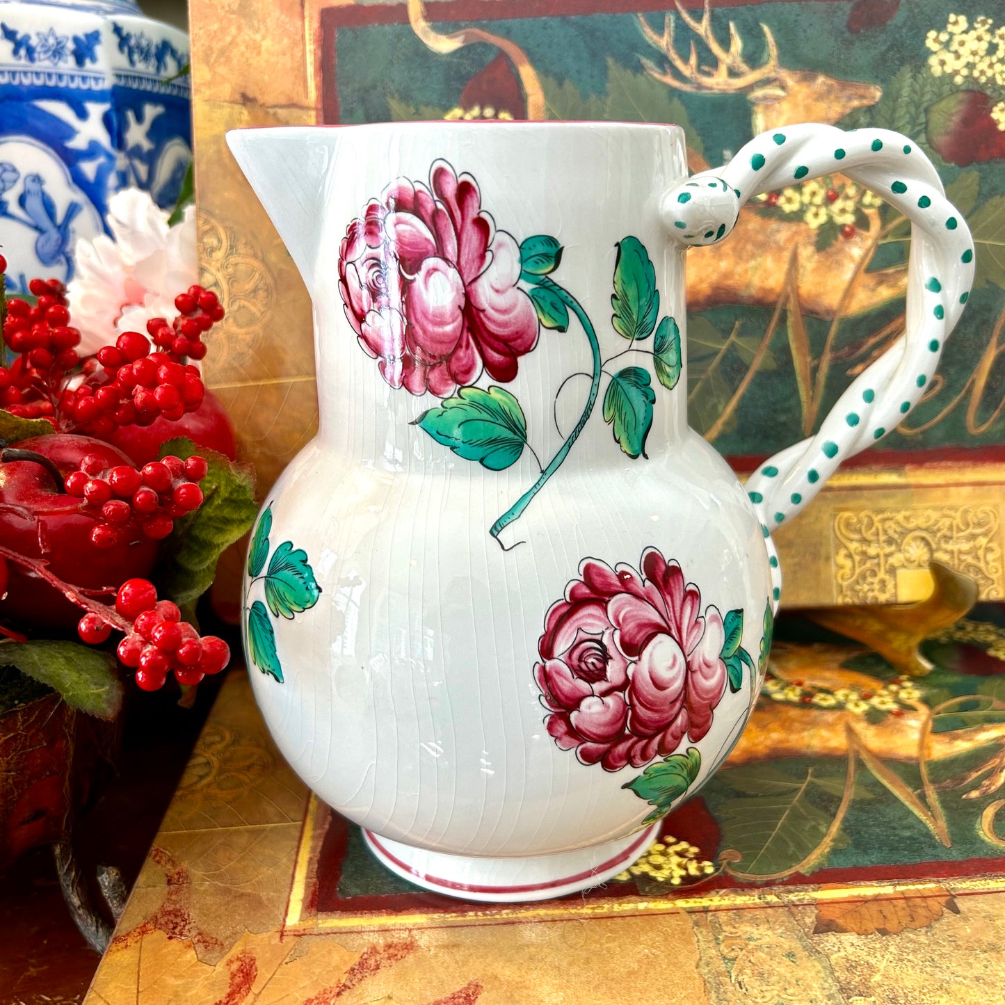 A Rare “TIFFANY Strasbourg Flowers” exclusive for Tiffany & Co pink and white pitcher vase.