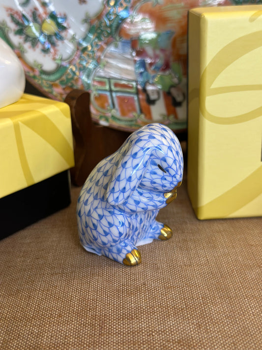 Herend Blue Fishnet Praying Bunny/ Rabbit Figure