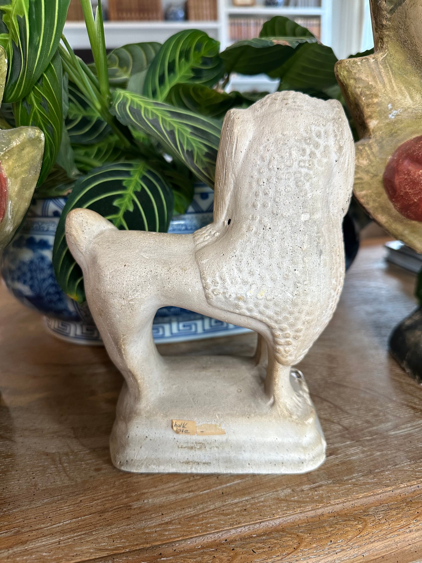 Antique Rare 19thc Chalkware Staffordshire Poodle Dog Statue