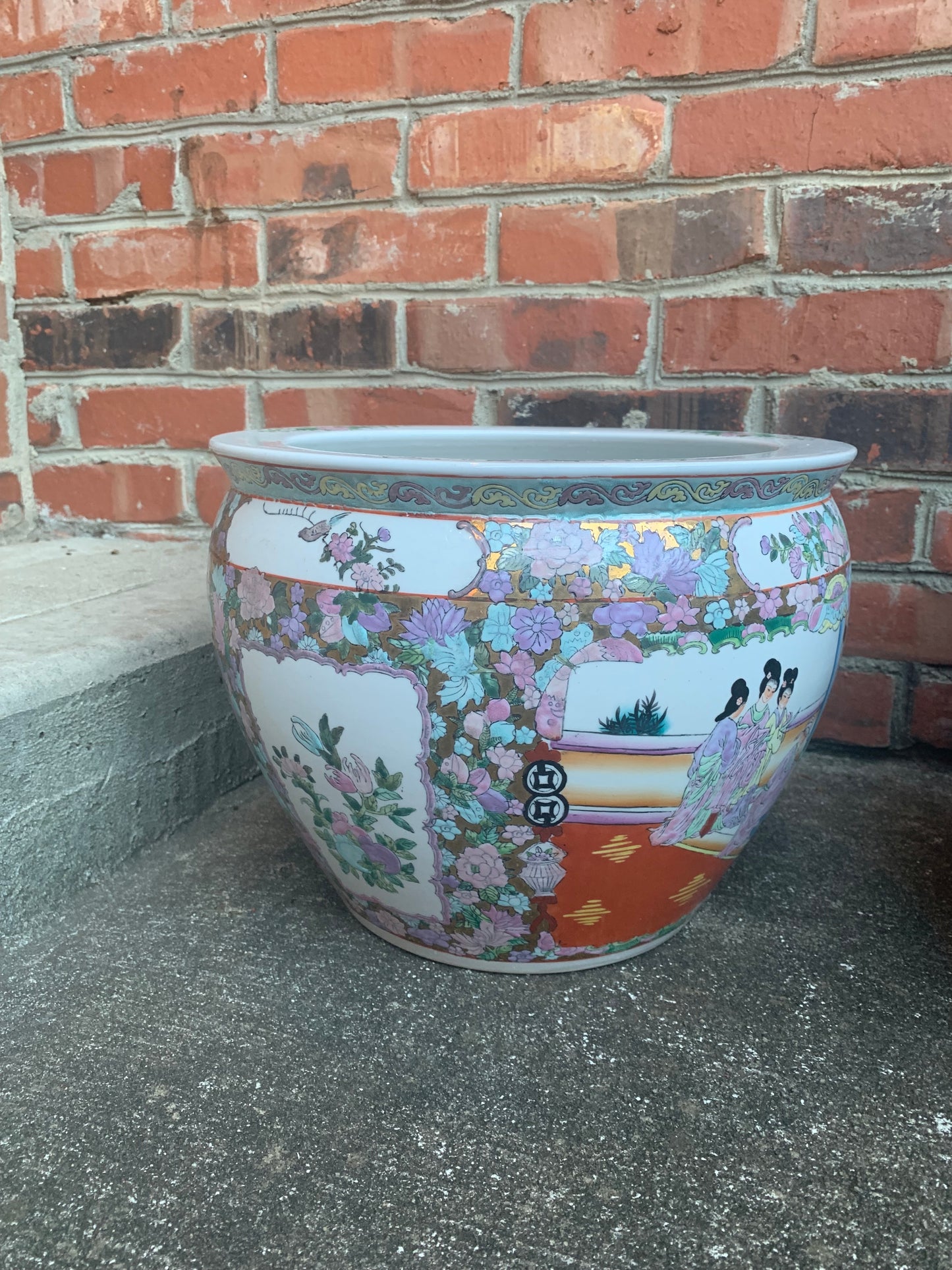 Gorgeous Large Famille Rose Fishbowl planter with pastel pink and purple hues and koi fish - Excellent condition!