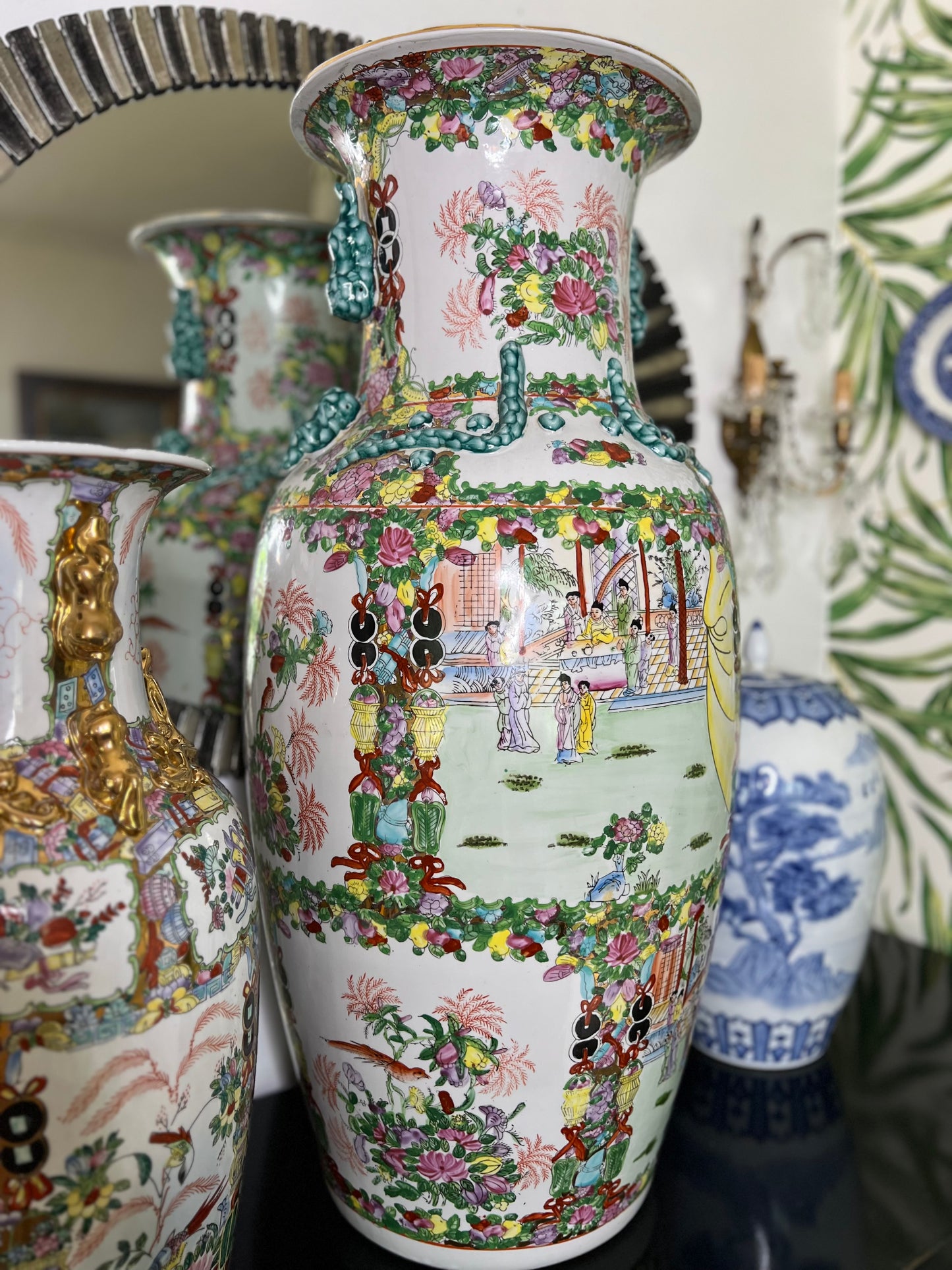 Massive 36” Famille Rose Palace Floor Vase