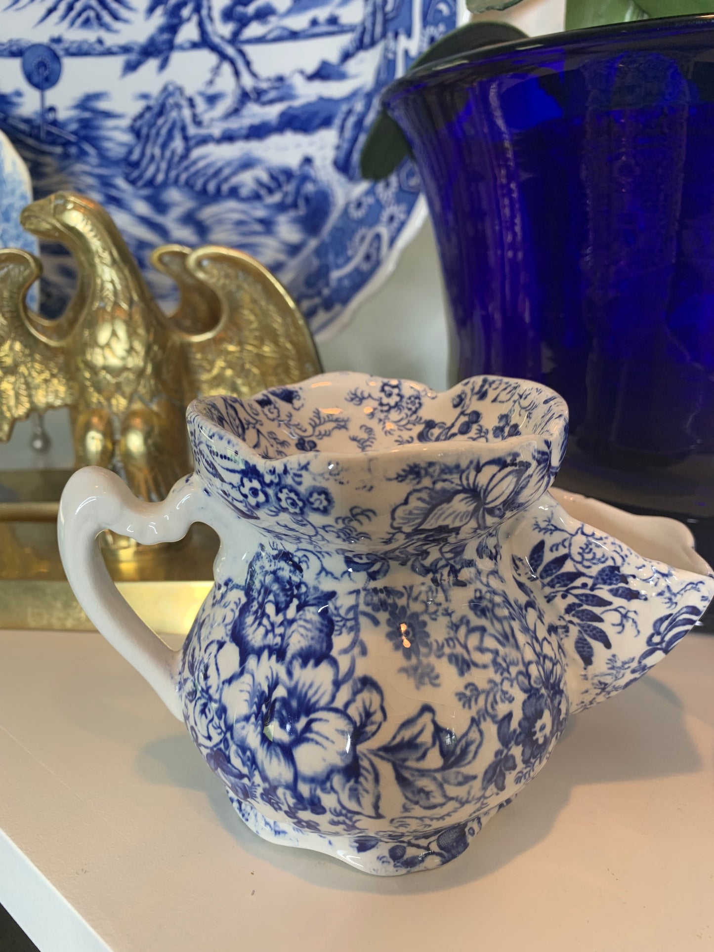 Vintage Staffordshire Shaving Scuttle in Blue Chintz