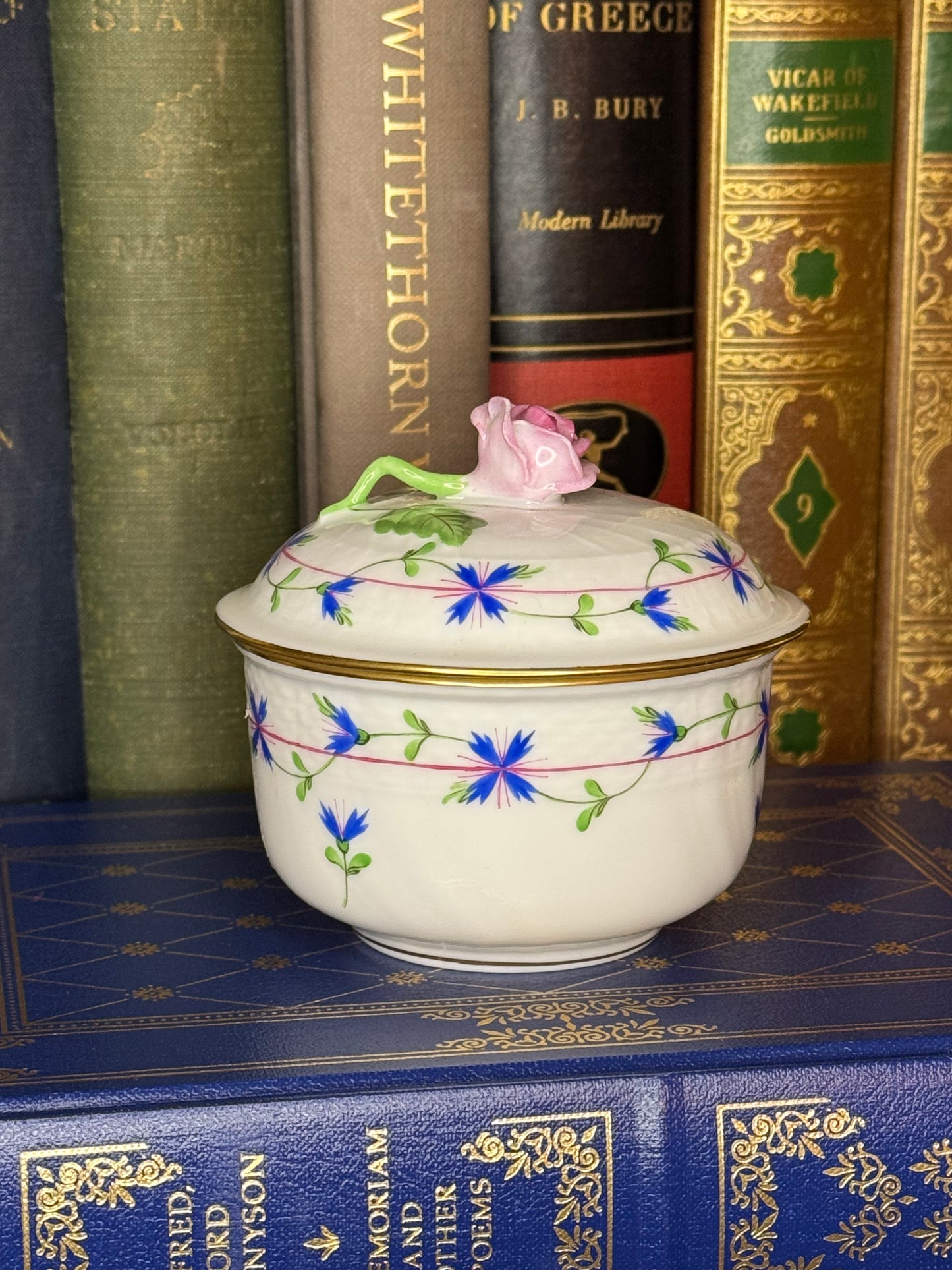 Herend Blue Garland Pattern Lidded Sugar bowl