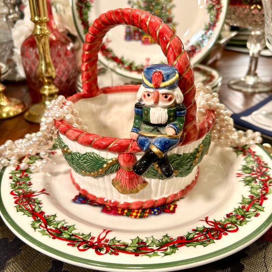 Vintage Fitz & Floyd Nutcracker & tassels Christmas holiday candy dish