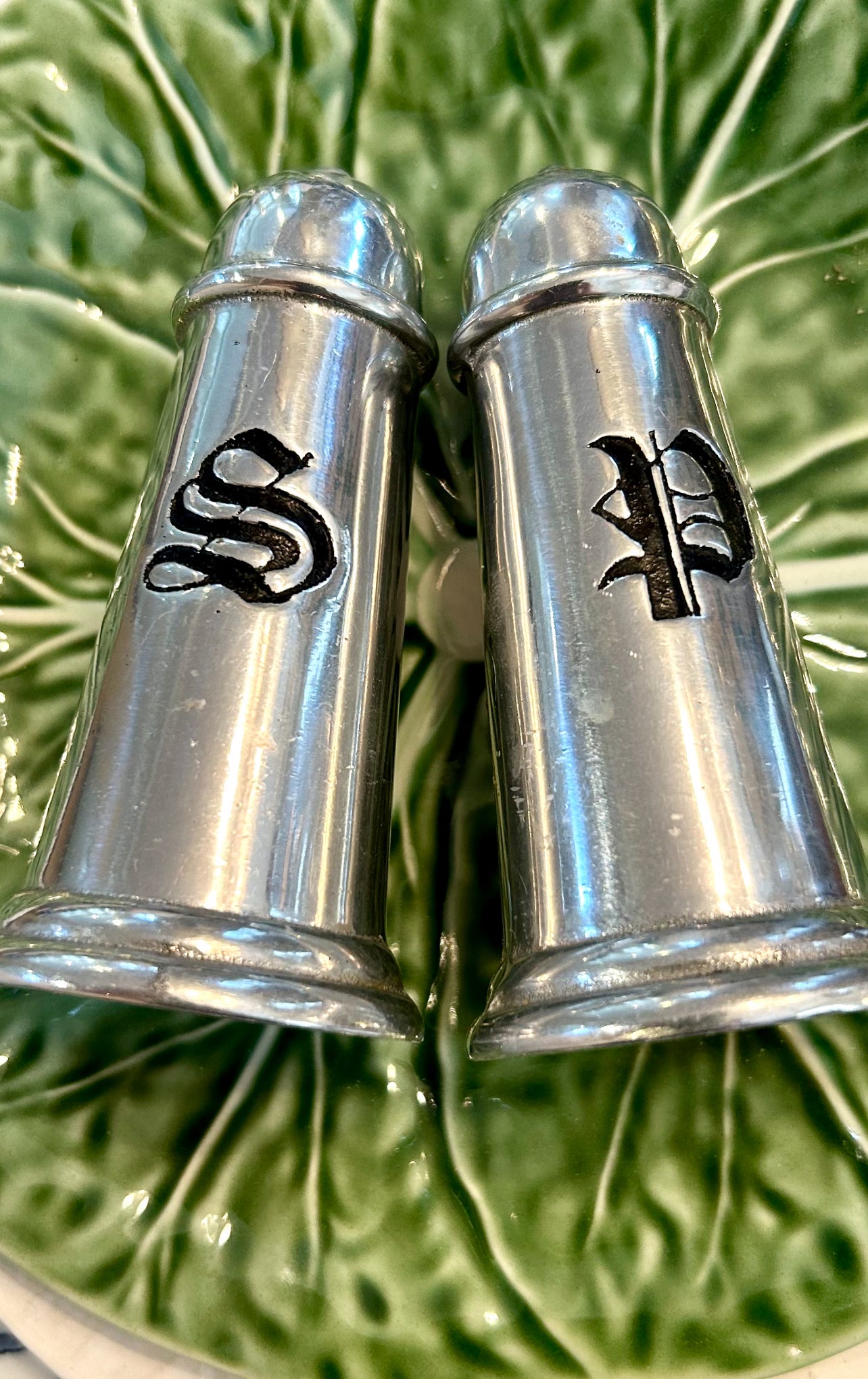 Pair vintage s & p  silver plate salt and pepper shakers in