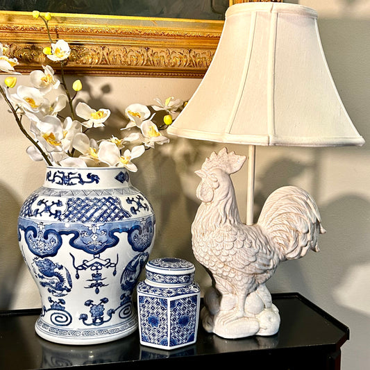 Chic country French rustic ivory rooster lamp with shade
