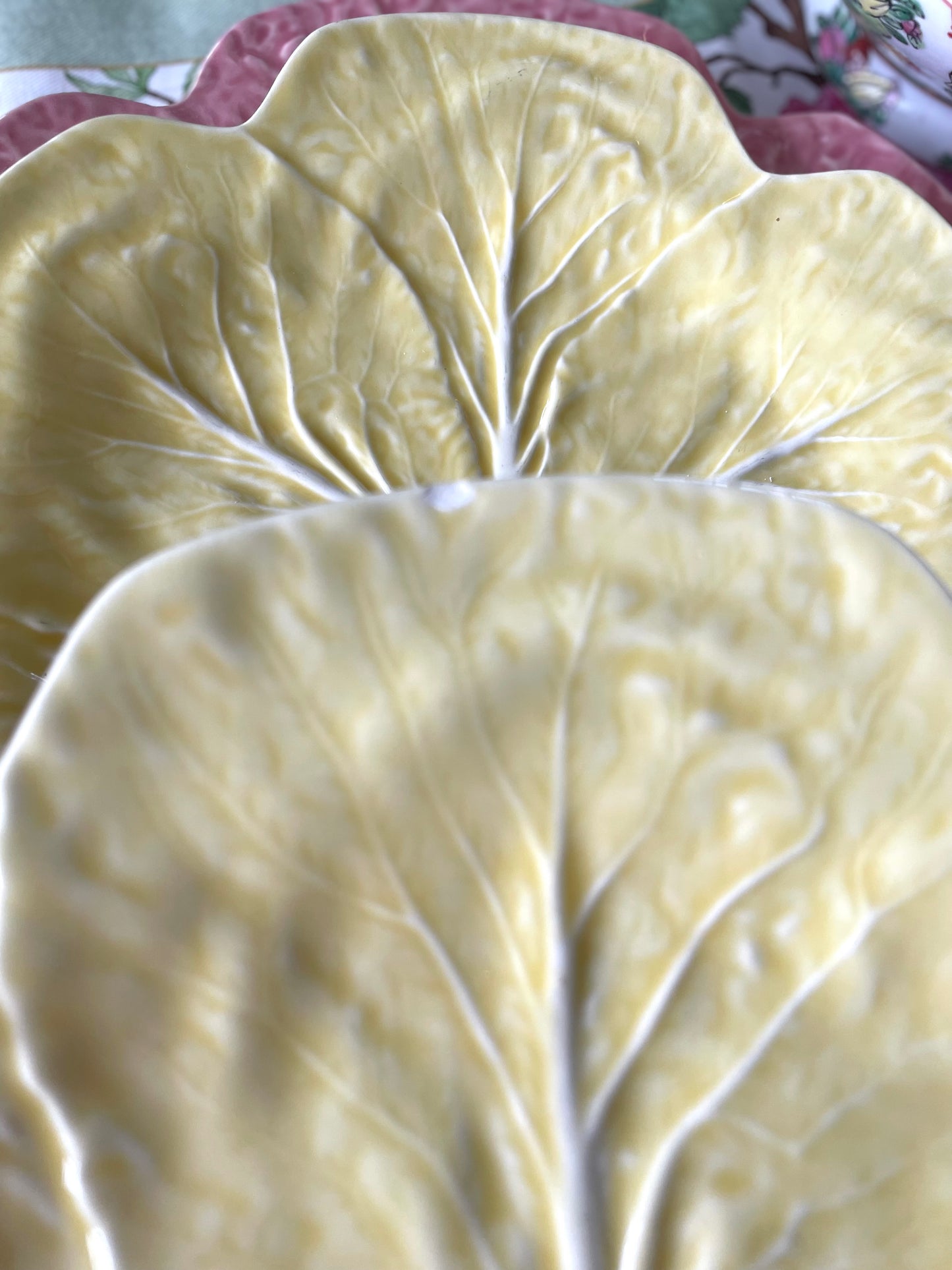 RARE Vintage Yellow Bordallo Pinhiero Cabbage 10” Dinner Plates (4 Available)