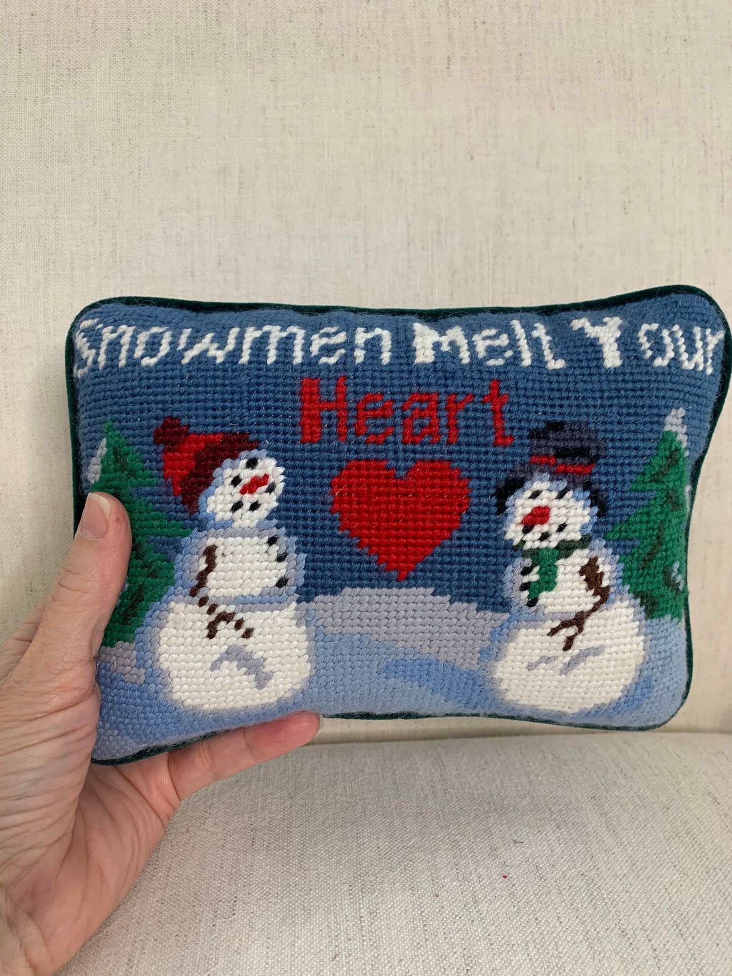 "Snowmen Melt Your Heart" Needlepoint Pillow