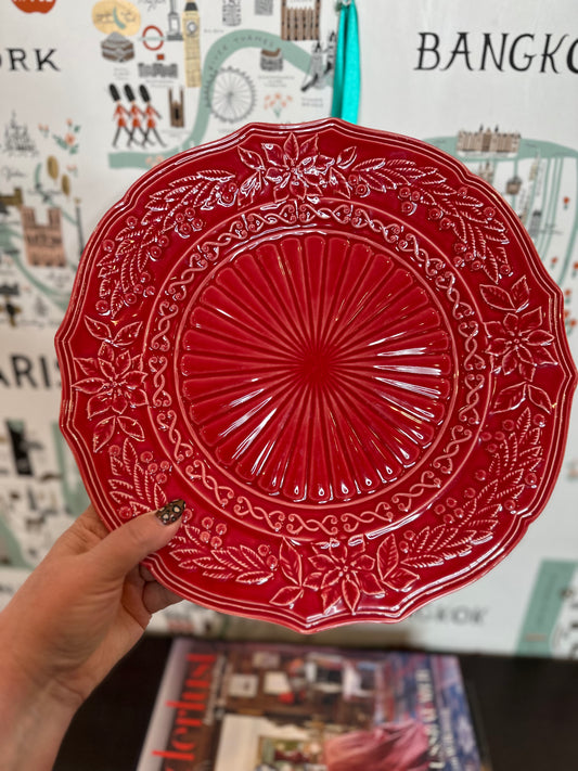 Bordallo Red Poinsettia (Christmas) Chop Plate Charger, Made in Portugal, 12.75”