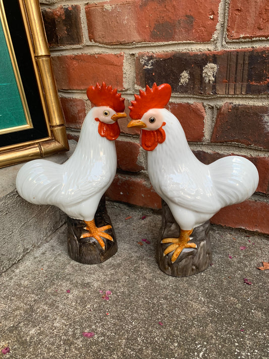 Rare and beautiful pair of Chinese export roosters!