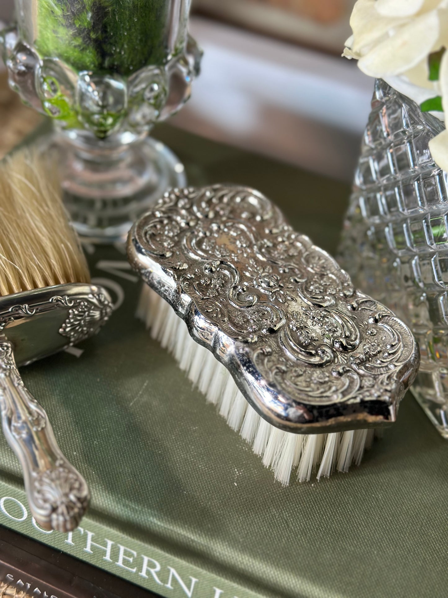 Beautiful Sterling + Silverplate Vanity Brush Set (2) - Excellent!