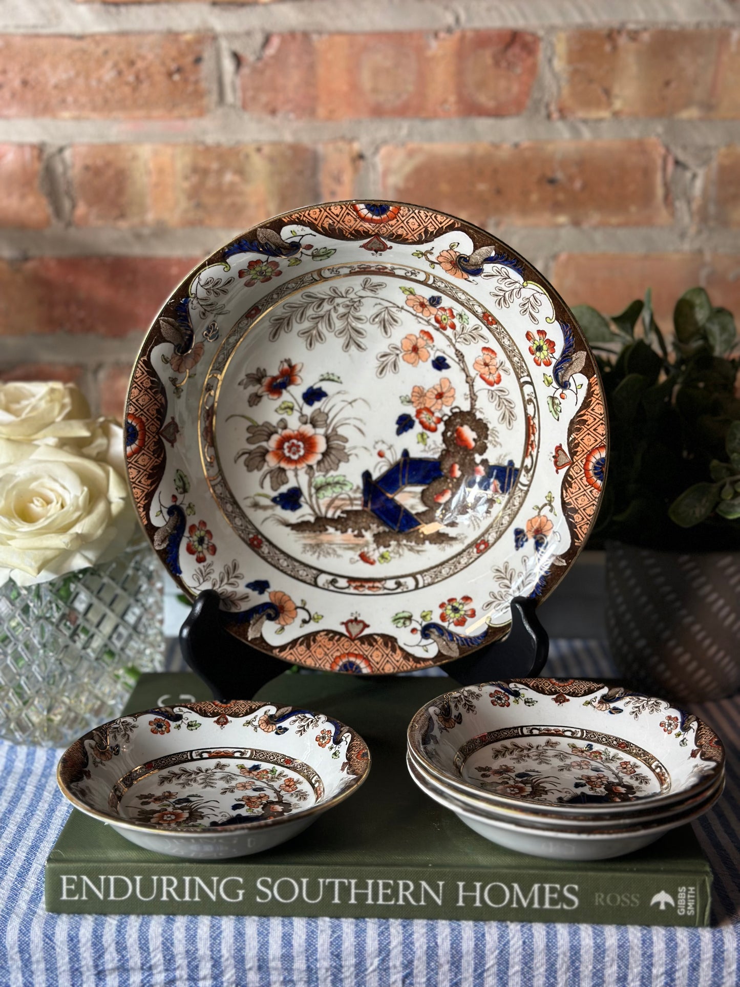 Antique "ANGLESEY" Serving Bowl + 4 Berry Bowls Set, Excellent Condition!