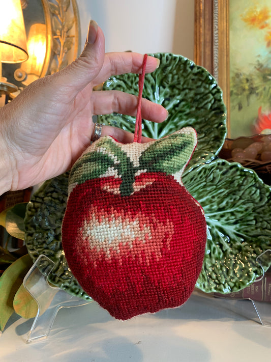 Sweet needlepoint hanging stuffed apple