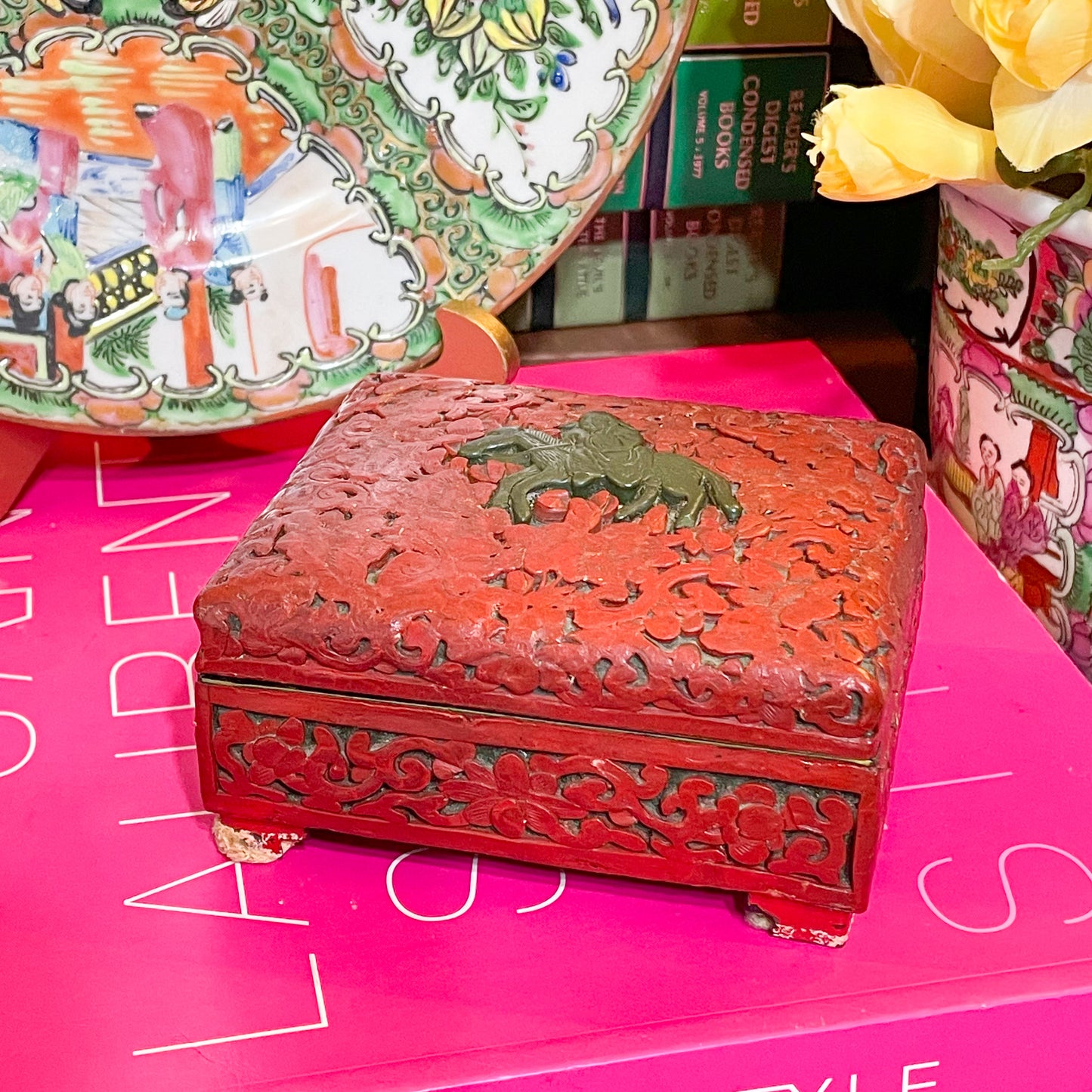 Antique Chinese Carved Cinnabar and Lacquer Box