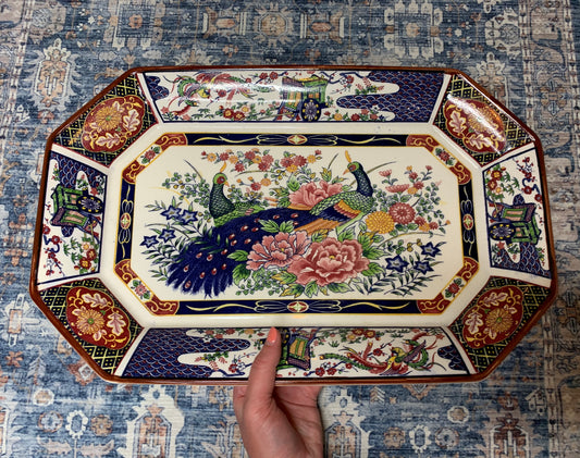 Beautiful large Chinoiserie Peacock Platter!
