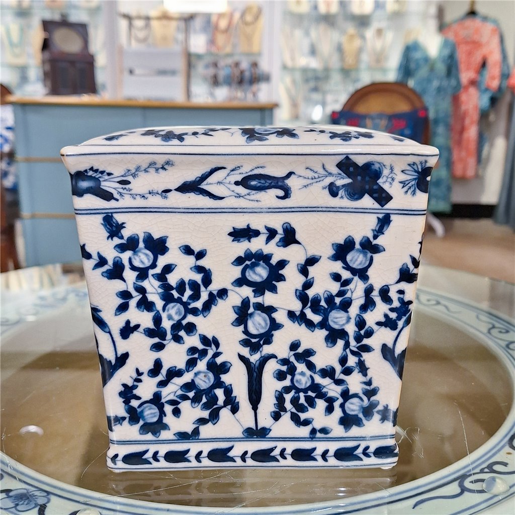 NEW - Blue & White Porcelain 6x6.25" Floral Tissue Box Cover