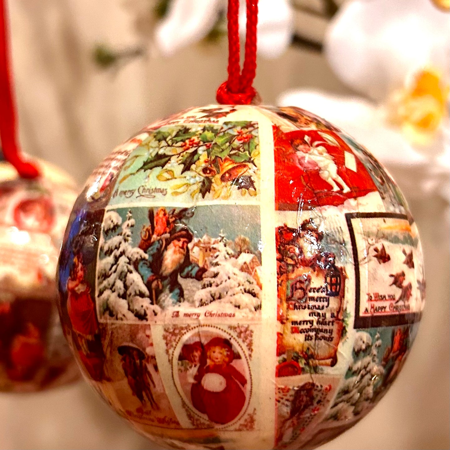 Reminiscent of a vintage Christmas this set of 9 ornaments adorn your tree.