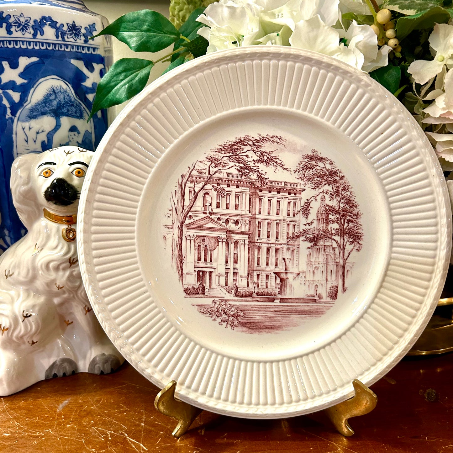 Vintage pink and white Saint Mary of the Wood College Souvenir Plate by Wedgwood of England