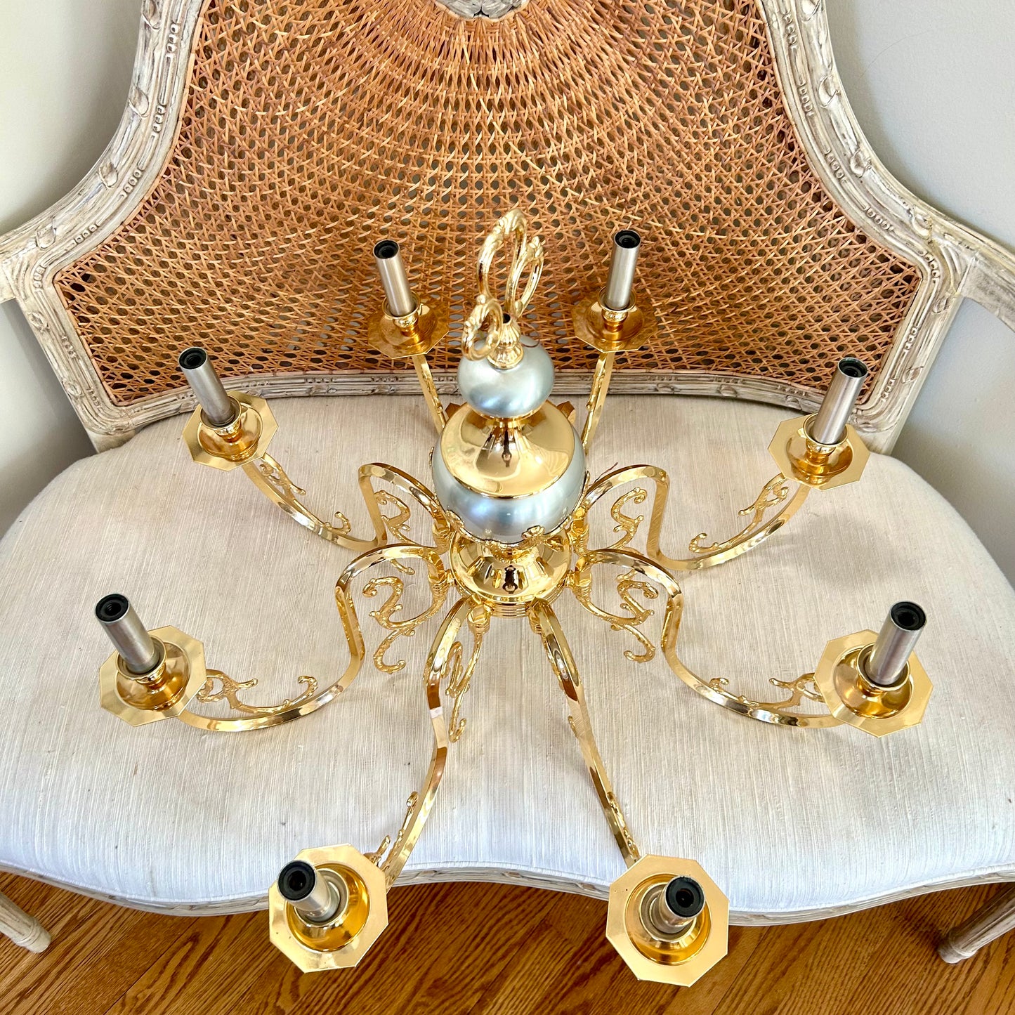 Massive show stopping silver & gold bow and tassel  vintage chandelier