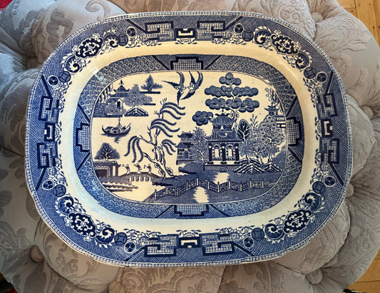 Antique Ridgway and Co. Blue Willow Platter 13 1/2 by 10 1/2