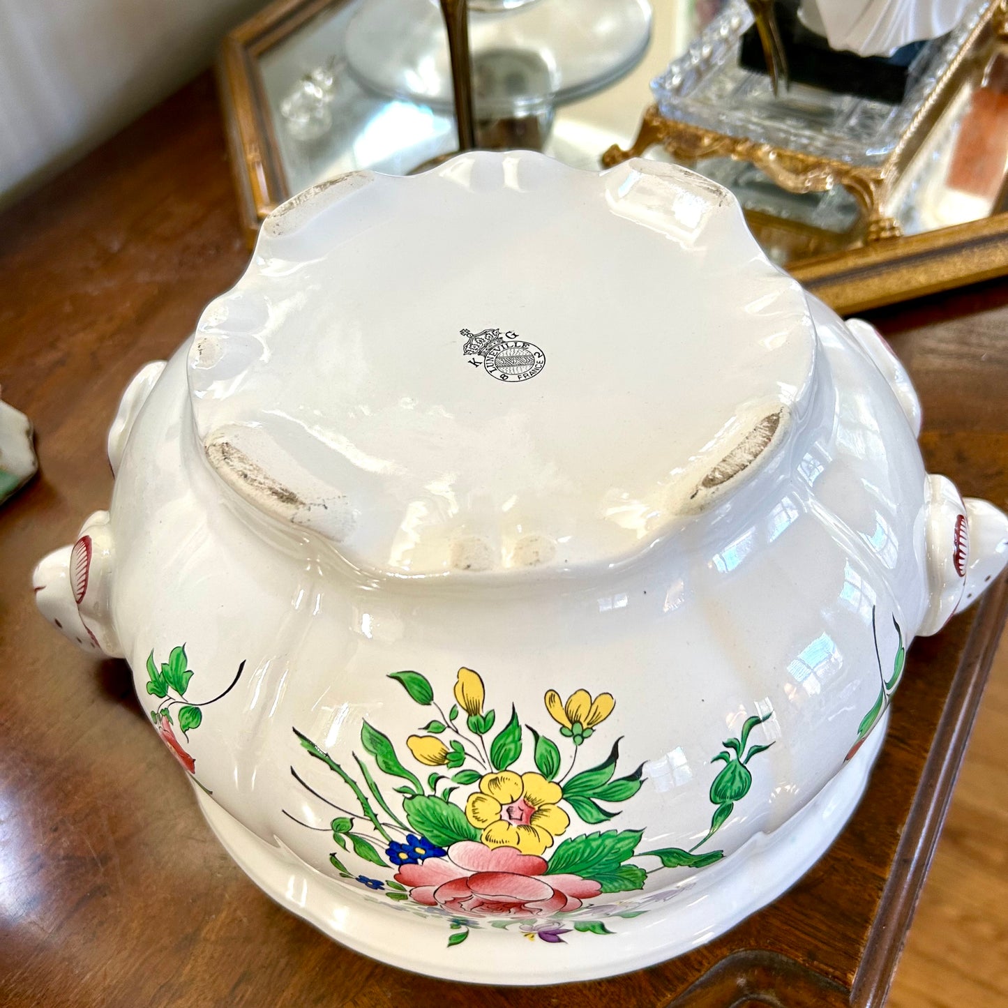 Gorgeous antique French LUNEVILLE of France botanical floral porcelain Tureen planter