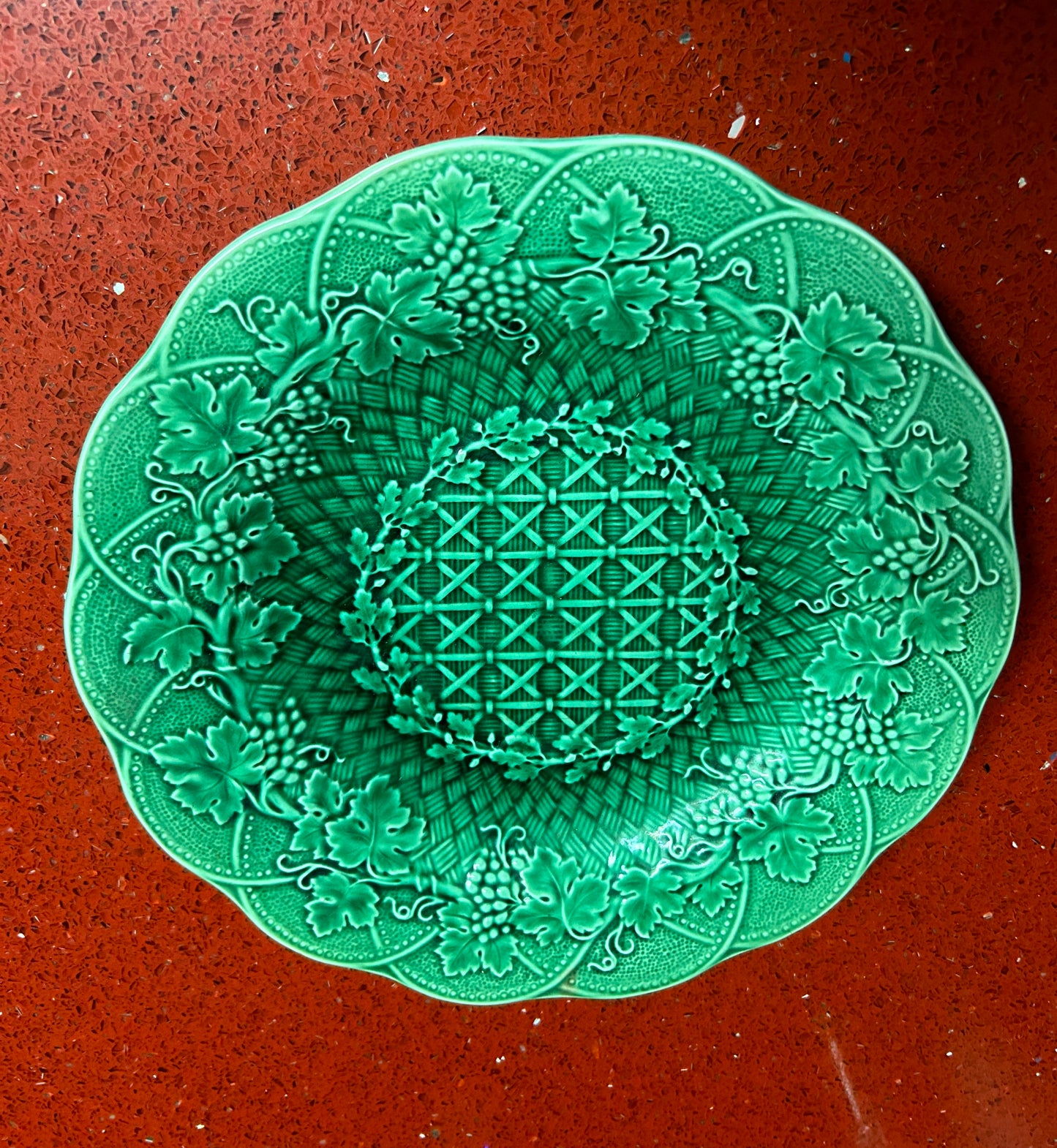 Antique Wedgwood Basketweave Majolica Green Plate