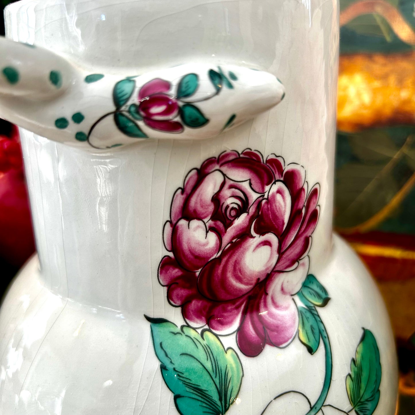 A Rare “TIFFANY Strasbourg Flowers” exclusive for Tiffany & Co pink and white pitcher vase.