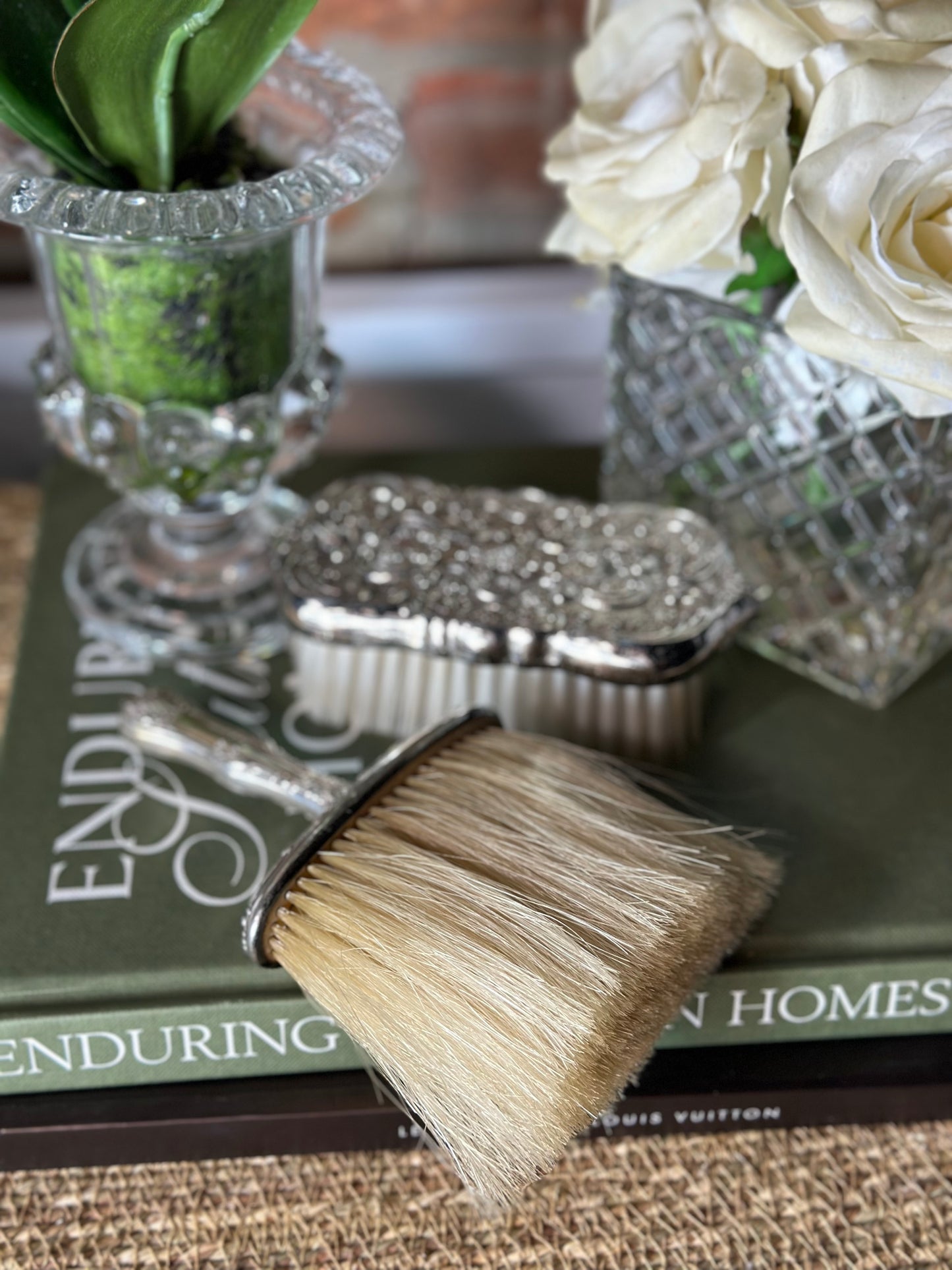 Beautiful Sterling + Silverplate Vanity Brush Set (2) - Excellent!