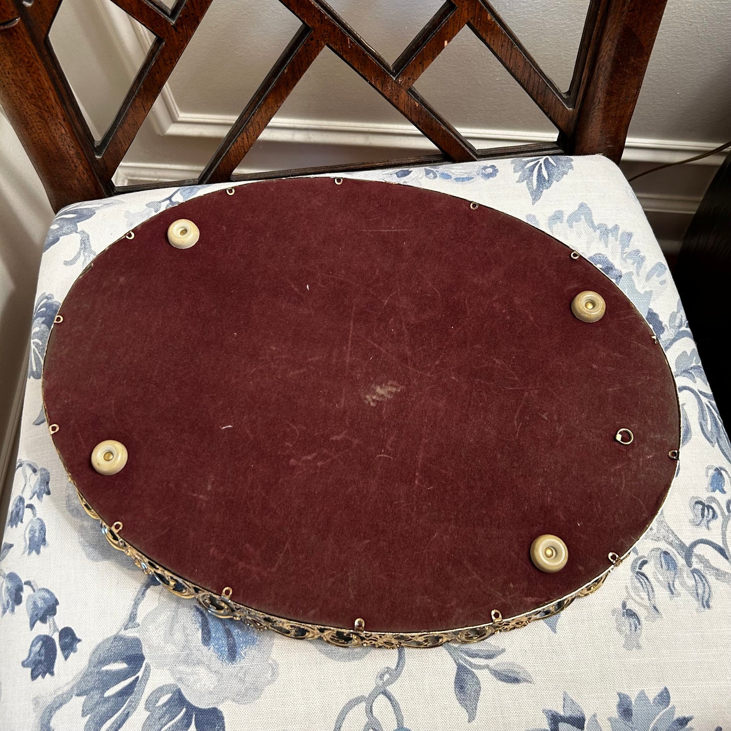 Gorgeous vintage oval brass mirrored tray