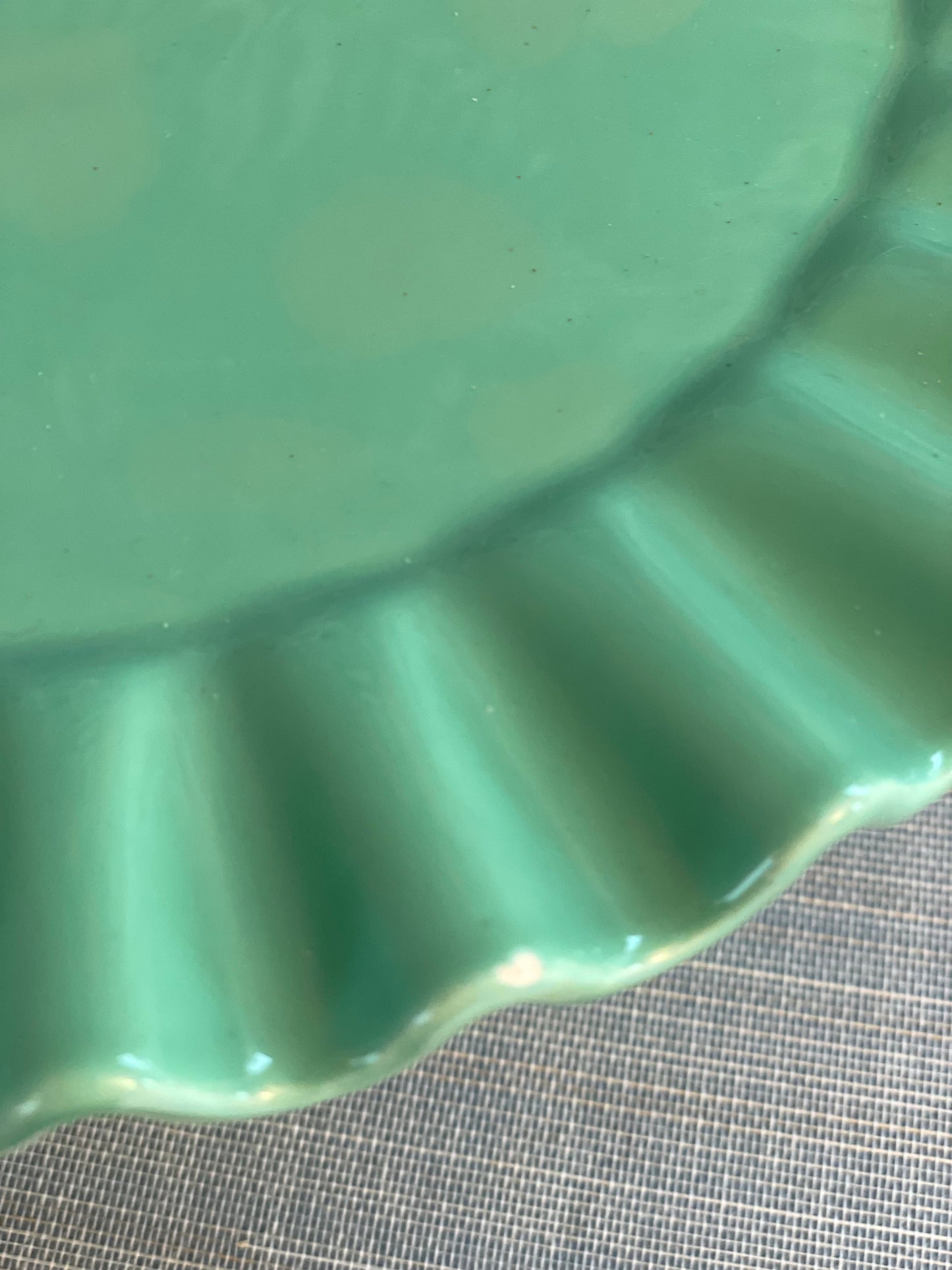 Vintage Aqua Green Ruffled Cake Plate with Hobnail Base - As Is