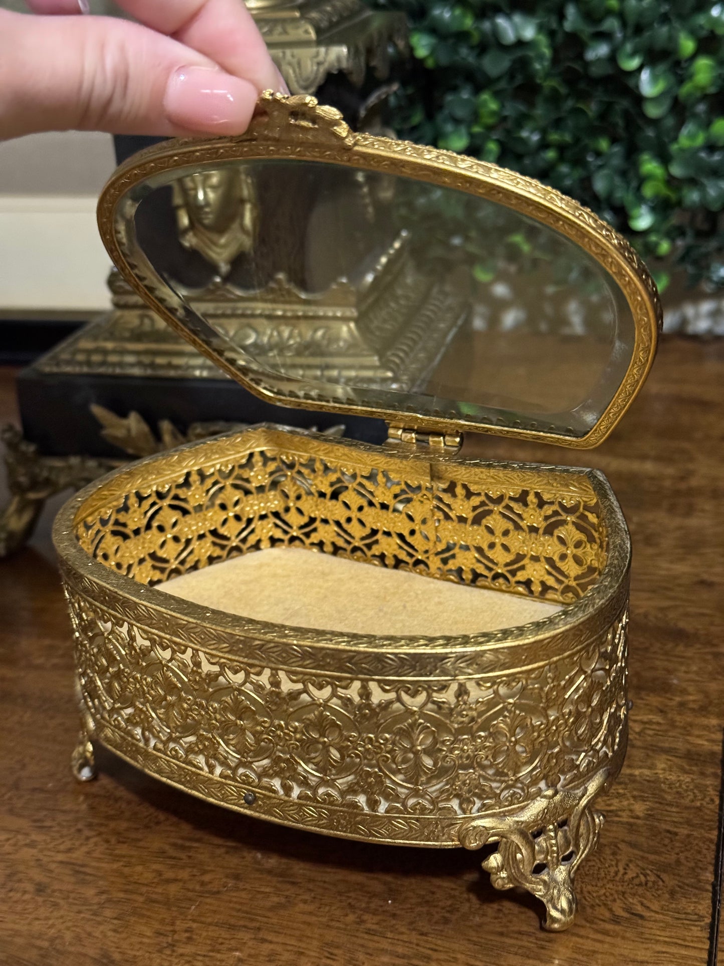 Gorgeous Vintage Brass Filigree Jewelry Casket